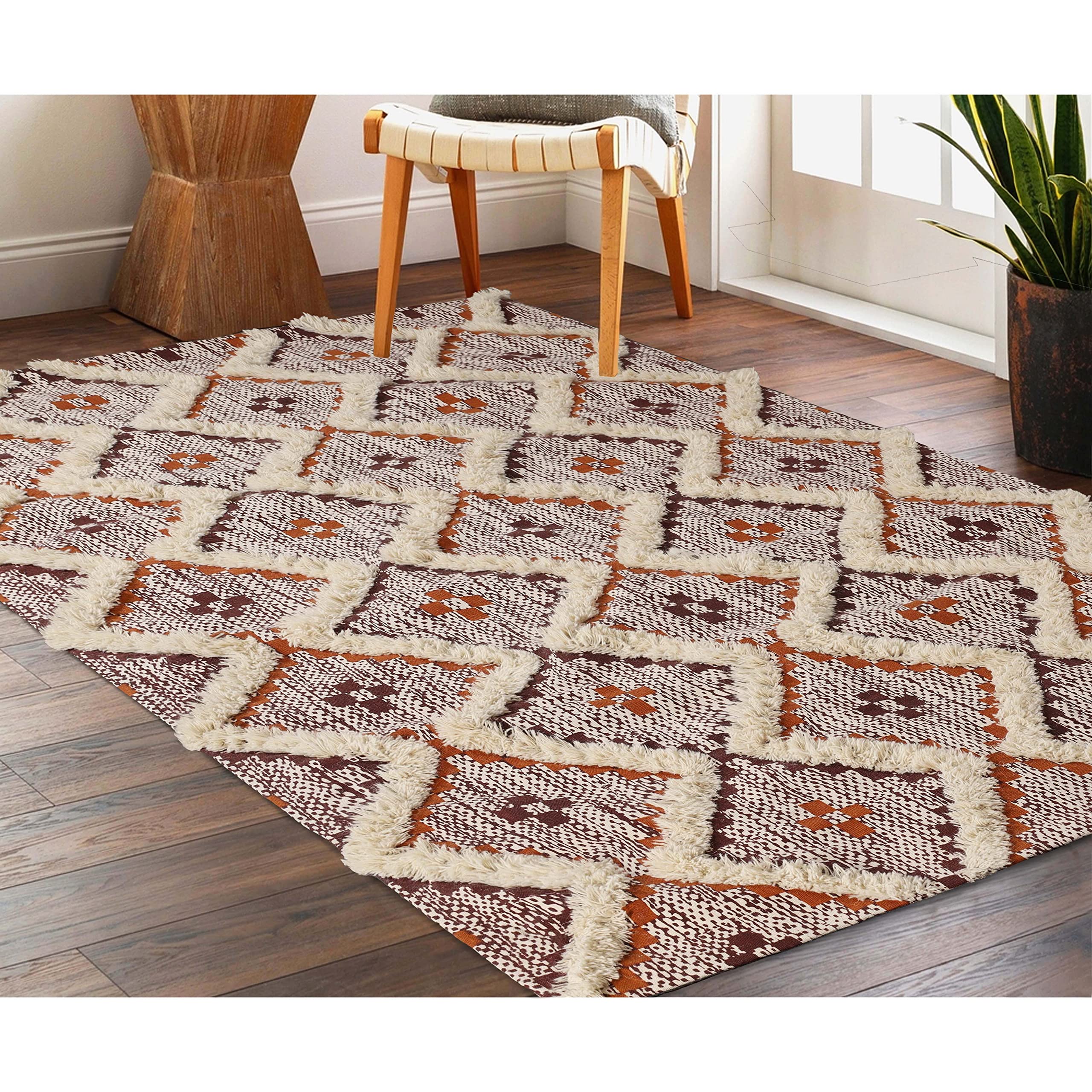 Premium Talluah Hand-Tufted Indoor Area Rug - 4' x 6' Apricot-Brick Red Printed Carpet for Bedroom & Living Room Decor | Soft Floor Mat for Home Aesthetics, Cozy Spaces & Modern Interior Design