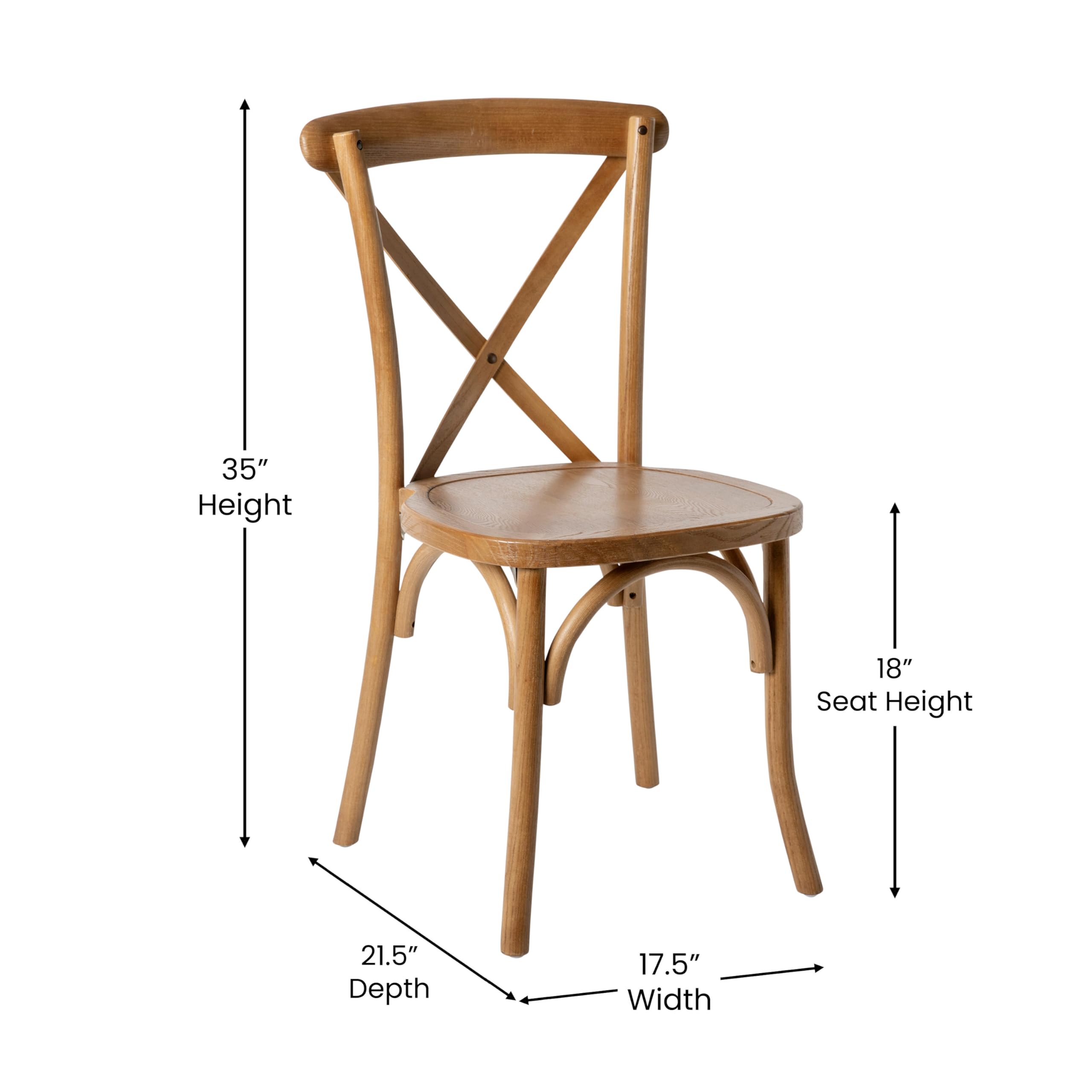 Stackable Pecan Wood Cross Back Chair - Durable & Comfortable Dining Chairs for Kitchen, Restaurant, and Outdoor Patio Use