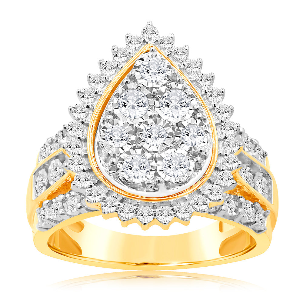 9ct Yellow Gold 1 Carat Pear Shape Diamond Engagement Ring - Perfect for Proposals, Anniversaries & Special Occasions