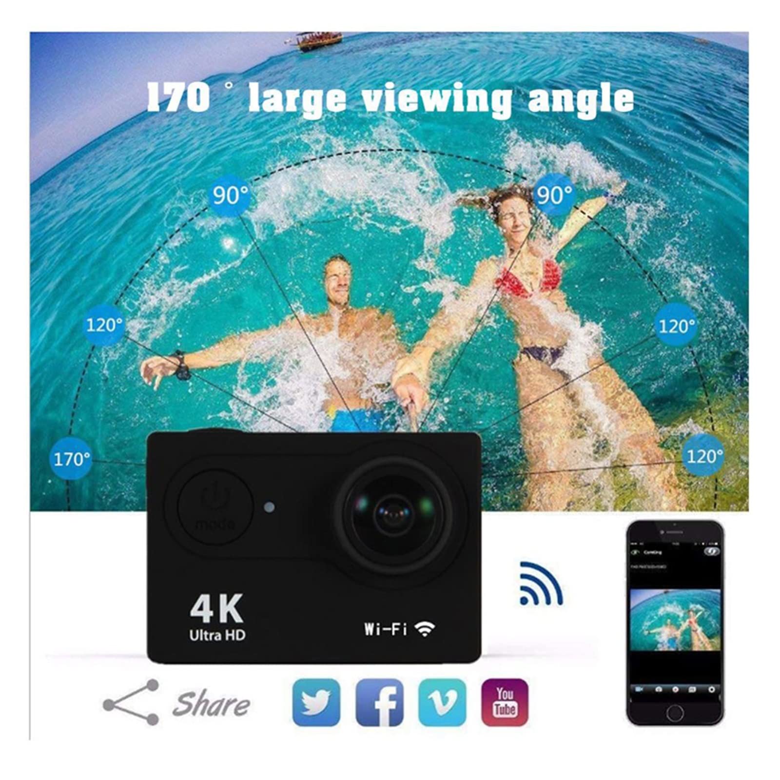 BODORME 4K Ultra HD Action Camera - 30fps Waterproof Sports Camera with Remote Control for Outdoor Adventures, Motorcycle Helmet, Diving & Extreme Sports (No SD Card Included, Silver)