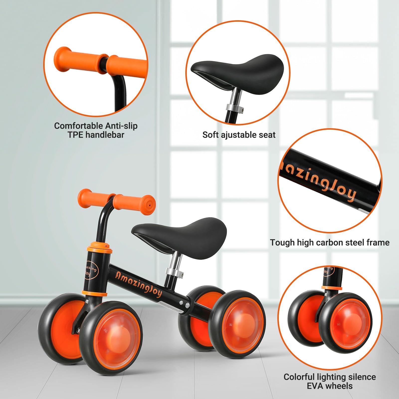 Colorful LED Balance Bike for 1-2 Year Olds - Adjustable Seat Toddler Bike | Perfect First Birthday Gift & Learning Walker Toy