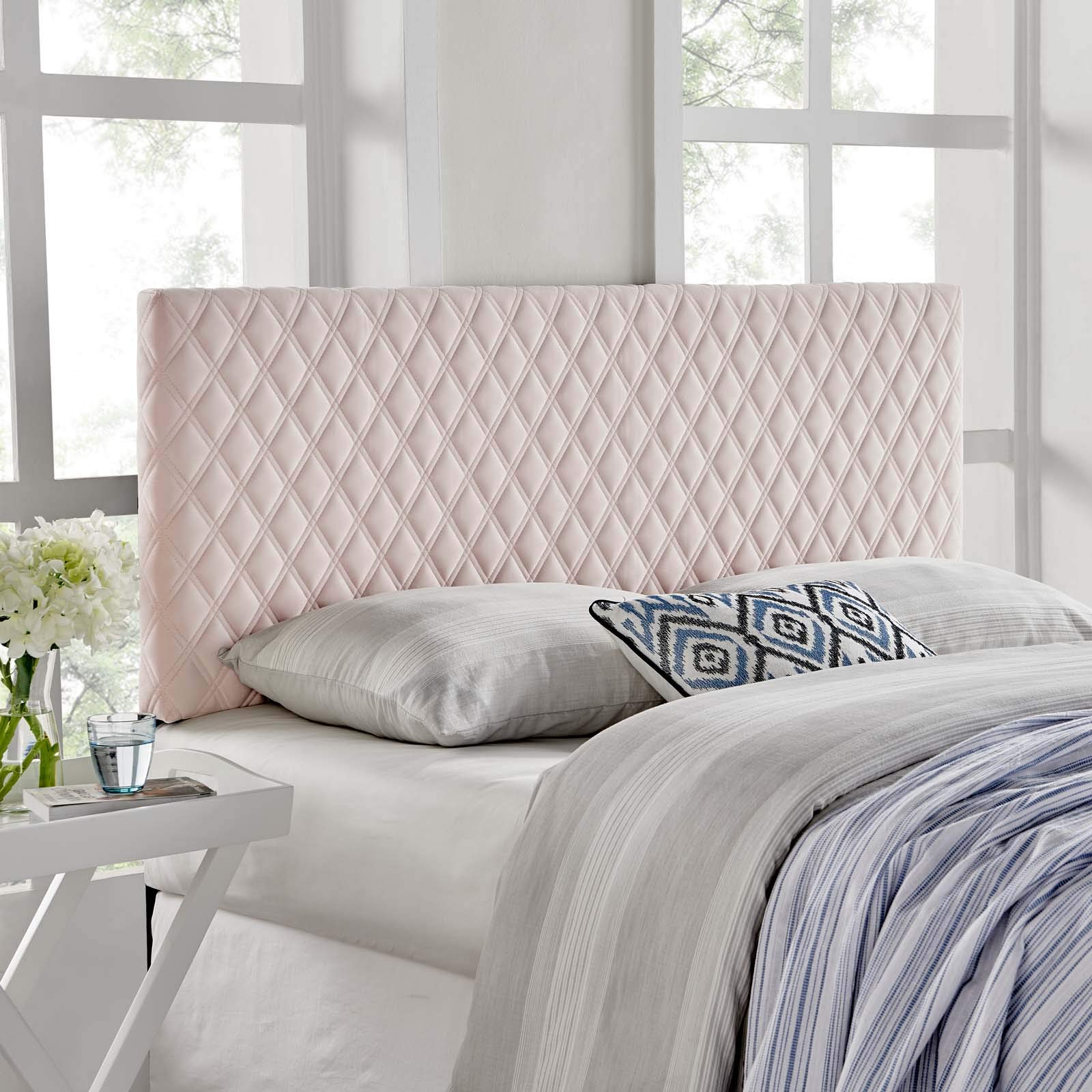 Modway Angela Tufted Diamond Lattice Performance Velvet California King Headboard - Pink Upholstered Bed Headboard for Master Bedroom, Guest Room & Luxury Bedroom Decor