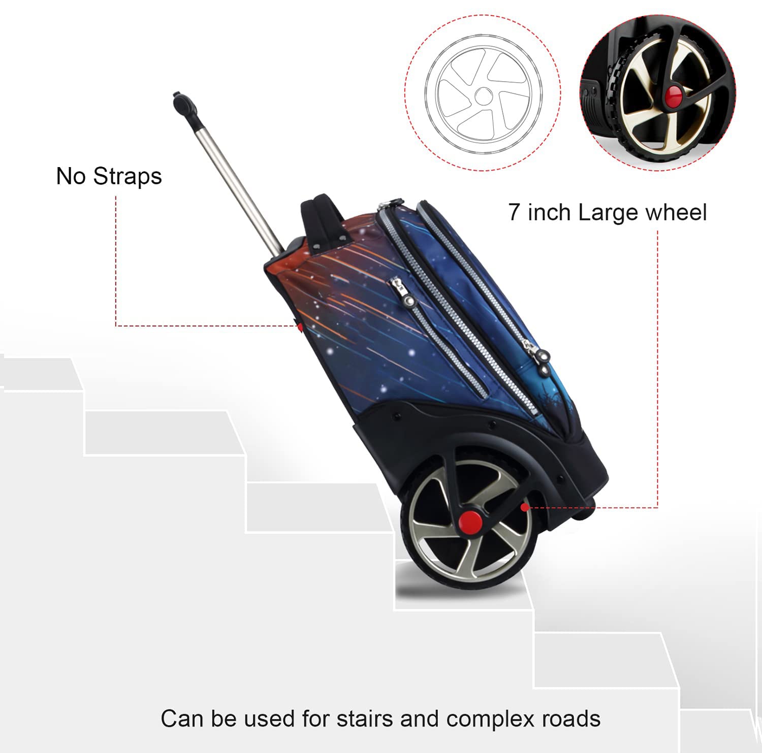 UNIKER Wheeled Rolling Backpack for Boys & Teens - No Straps, Lightweight Travel Bag & School Backpack with Wheels for High School & Middle School Students - Perfect for Commuting, Air Travel, and Daily School Use