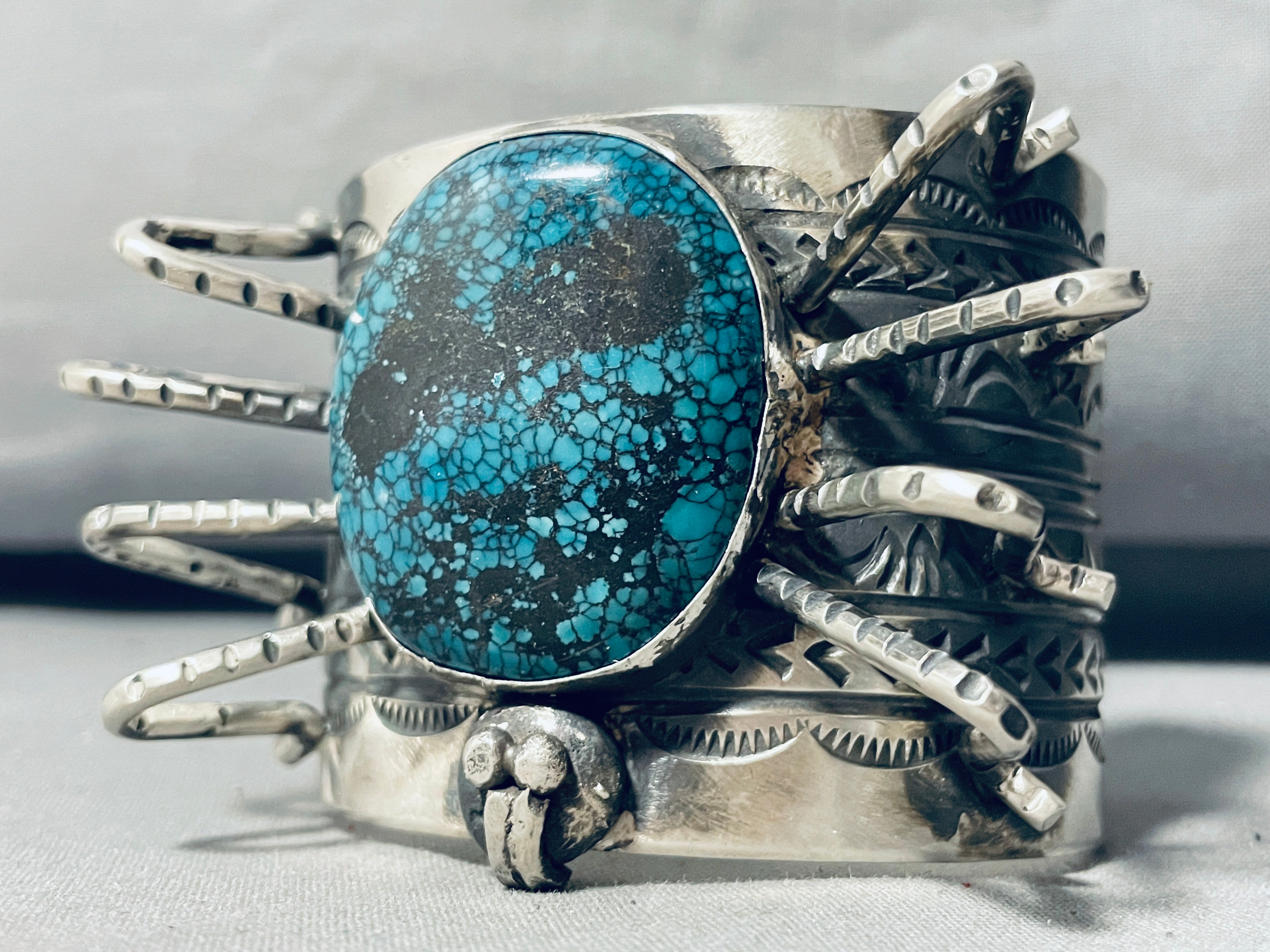 200 Gram Spider Native American Navajo Turquoise Sterling Silver Bracelet