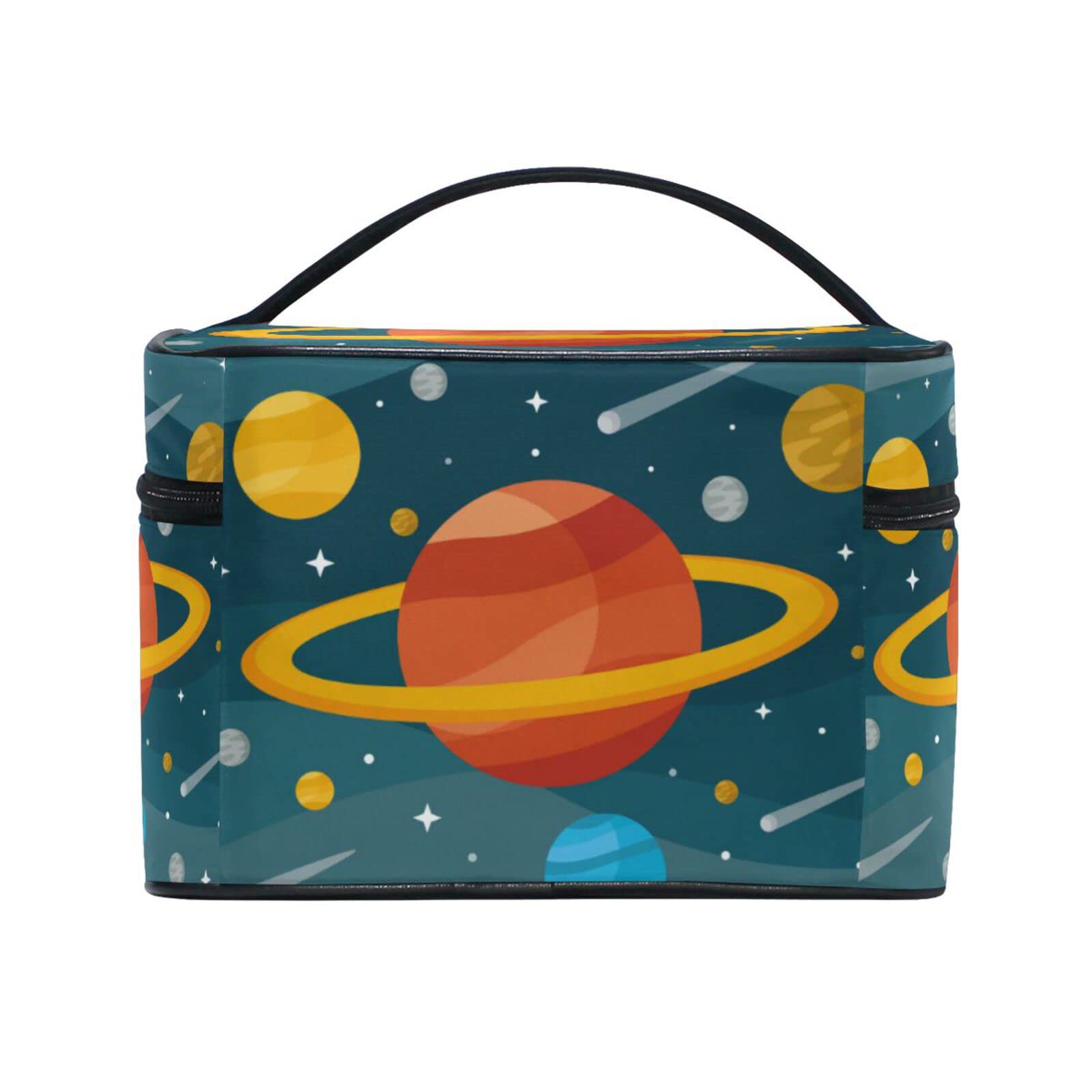 Saturn Planet Stars Cartoon Cosmetic Bag - Waterproof Makeup Organizer with Zipper for Women & Girls - Perfect for Travel, Gym & Daily Essentials Storage