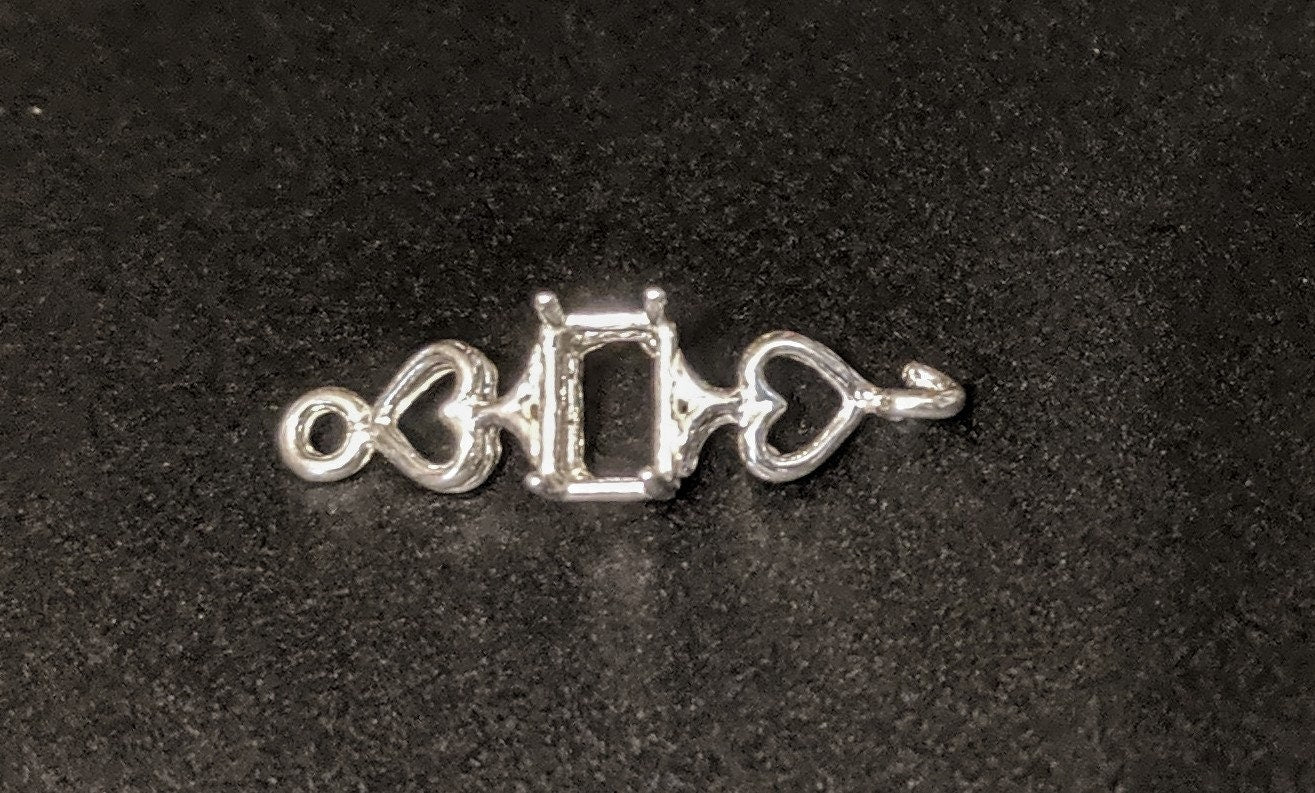 Solid Sterling Silver or 14kt Gold Heart Link Bracelet for 7x5mm & 10x8mm Emerald Cut Gemstones - Custom Handmade DIY Jewelry (167822/147822) - Perfect for Gifts, Anniversaries & Personalized Fashion Accessories