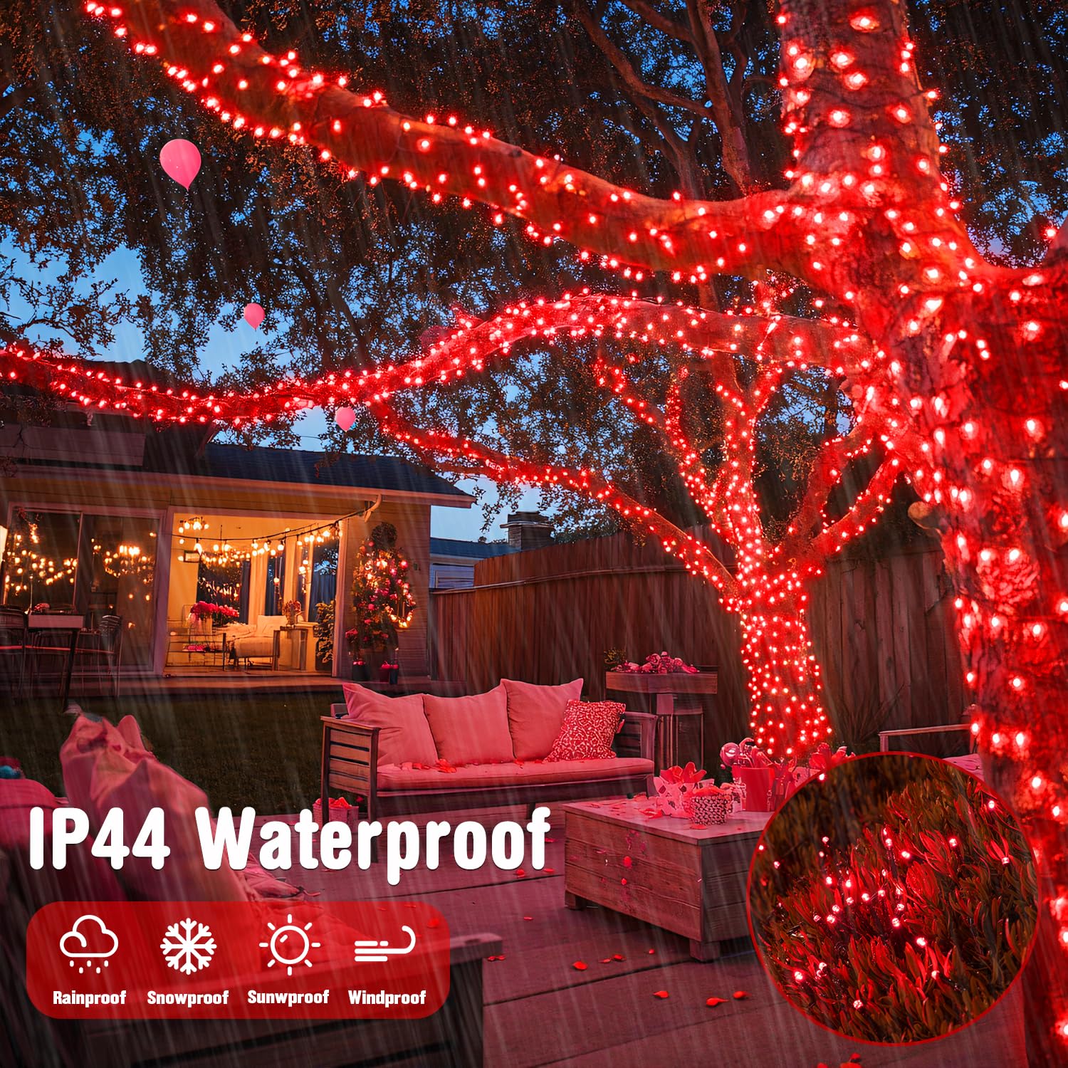 JMEXSUSS 250 LED Red String Lights - 91.5ft Waterproof for Christmas & Party Decor