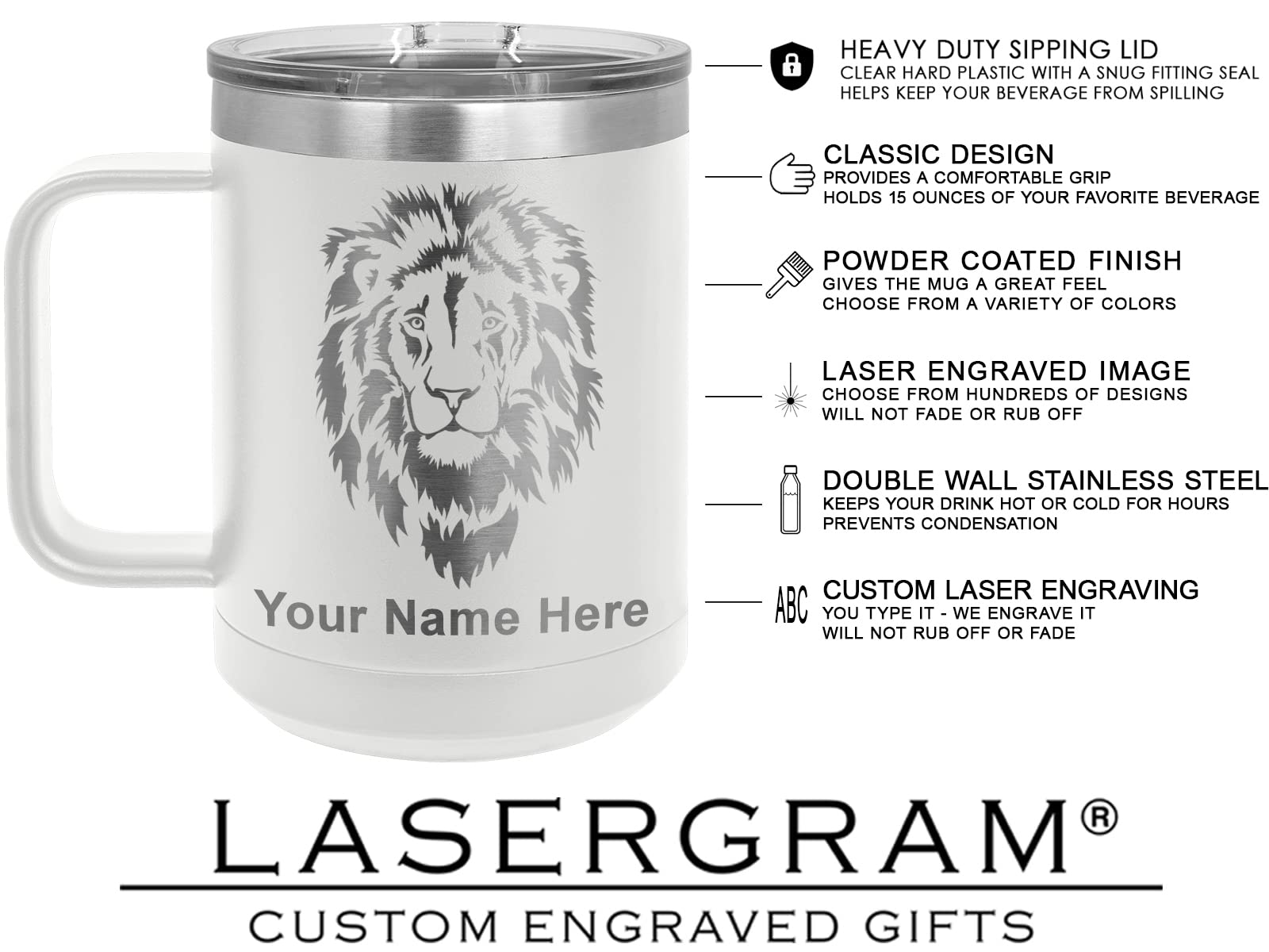 LaserGram 15oz Vacuum Insulated Stainless Steel Coffee Mug with Personalized Engraving - Perfect Gift for Nurses, Doctors & Healthcare Professionals - Keeps Drinks Hot/Cold for Hours - Ideal for Hospital Shifts, Office Use & Outdoor Activities (White)