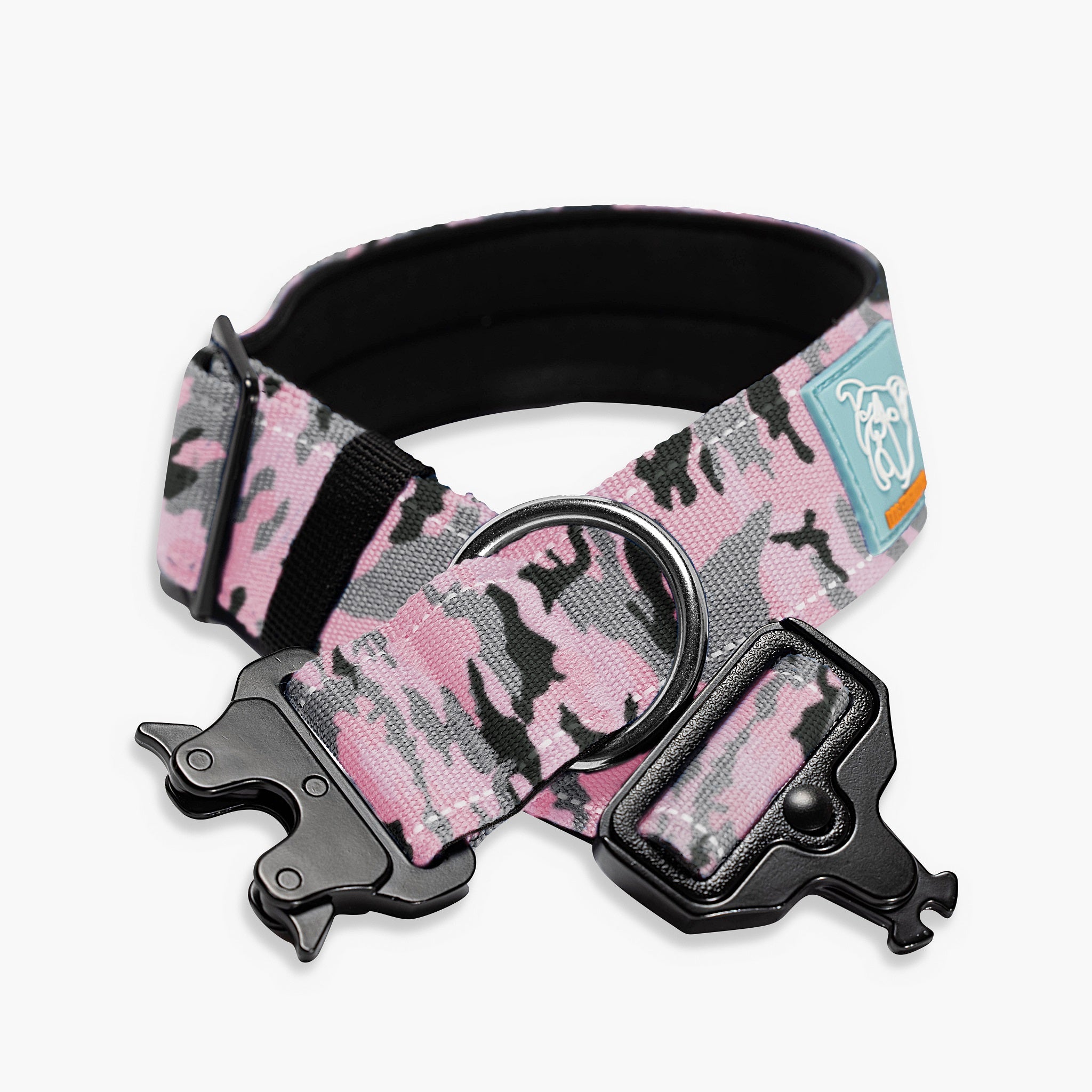 Tactical Dog Collar for Medium & Large Dogs - Pink Camo Pattern - Heavy Duty Nylon with Metal D-Ring - Perfect for Training, Hiking & Outdoor Adventures