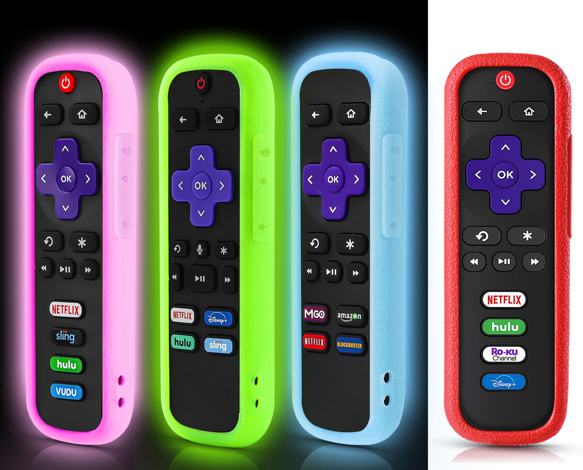 4 Pack Roku Remote Covers - Glow in Dark for Hisense/TCL TVs - Home Theater Accessories