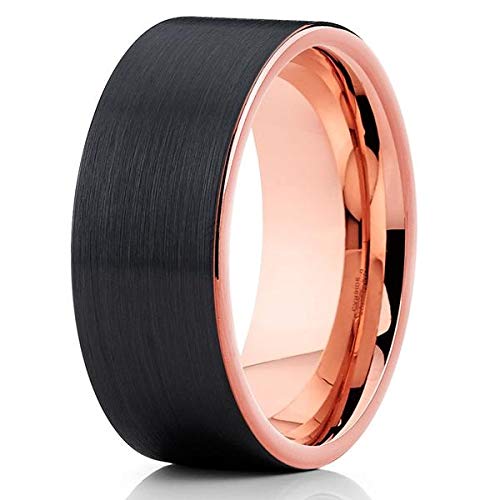 Rose Gold Tungsten Wedding Band for Men & Women - 8mm Black Tungsten Ring - 18k Rose Gold Engagement Ring - Durable & Scratch-Resistant - Perfect for Anniversaries, Proposals & Everyday Wear