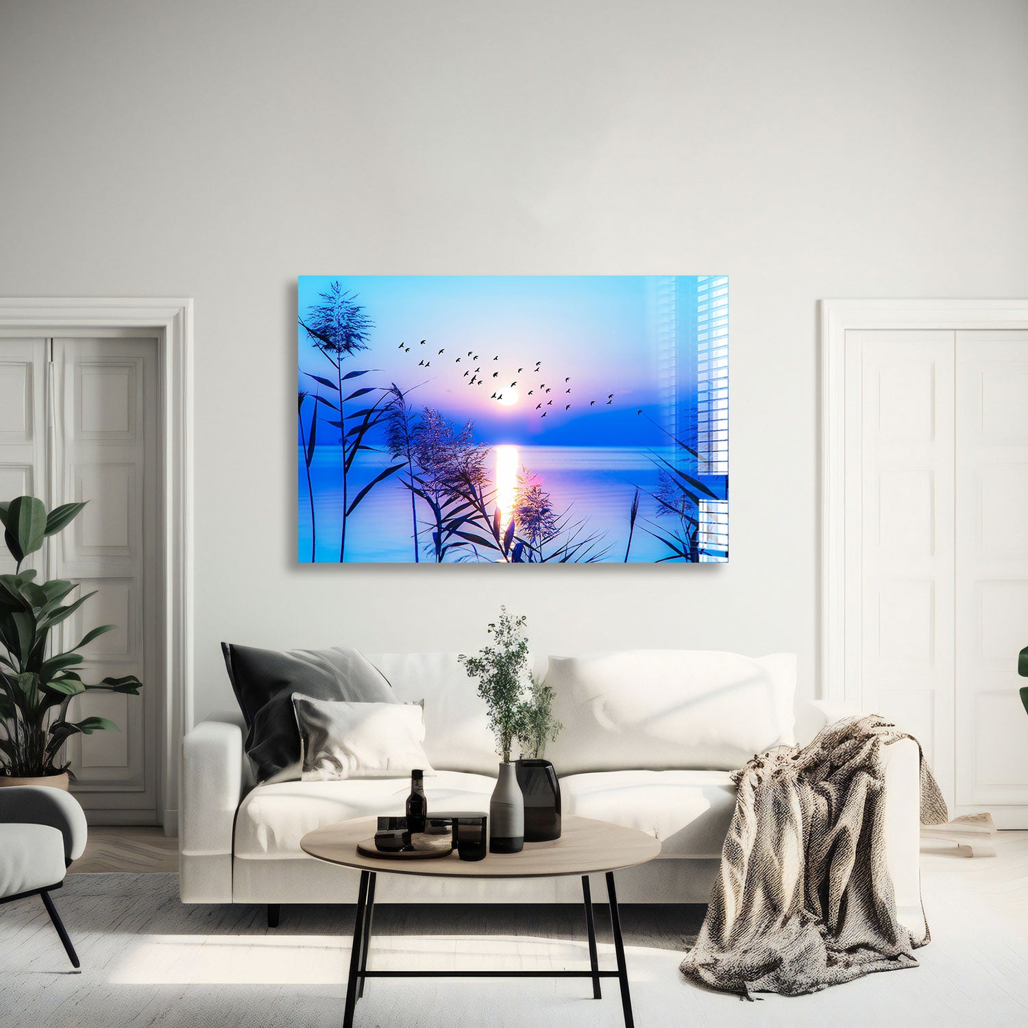 Sunset Seaside Wall Art - Coastal Beach Decor for Living Room, Bedroom & Office - Ocean Sunset Painting for Home & Vacation House Decor