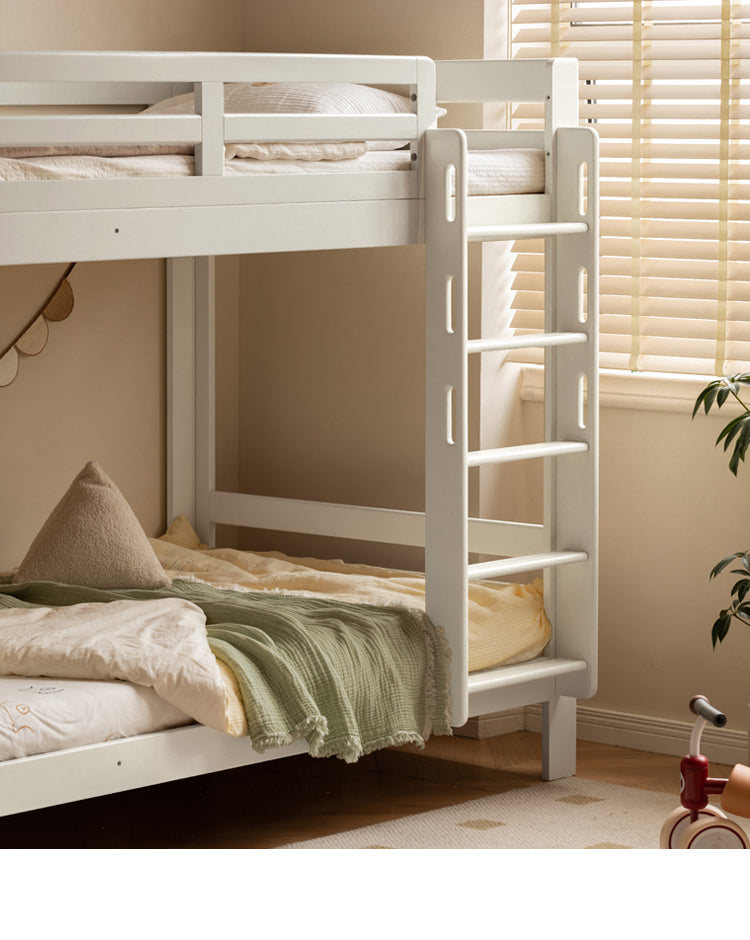 Solid Wood Bunk Bed - Beech & Birch Twin/Full Size - Space-Saving Kids & Guest Room Furniture for Small Bedrooms & Vacation Homes