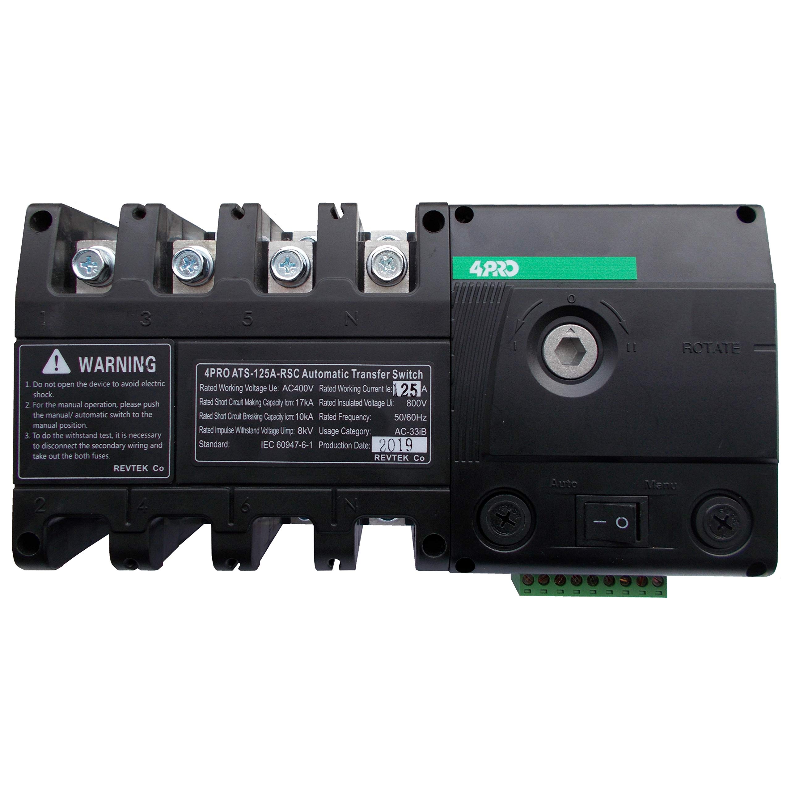 4PRO ATS-125A-4P-RSC 100A 4 Pole Automatic Transfer Switch for Generator Power Backup - Perfect for Home, Office & Emergency Power Supply