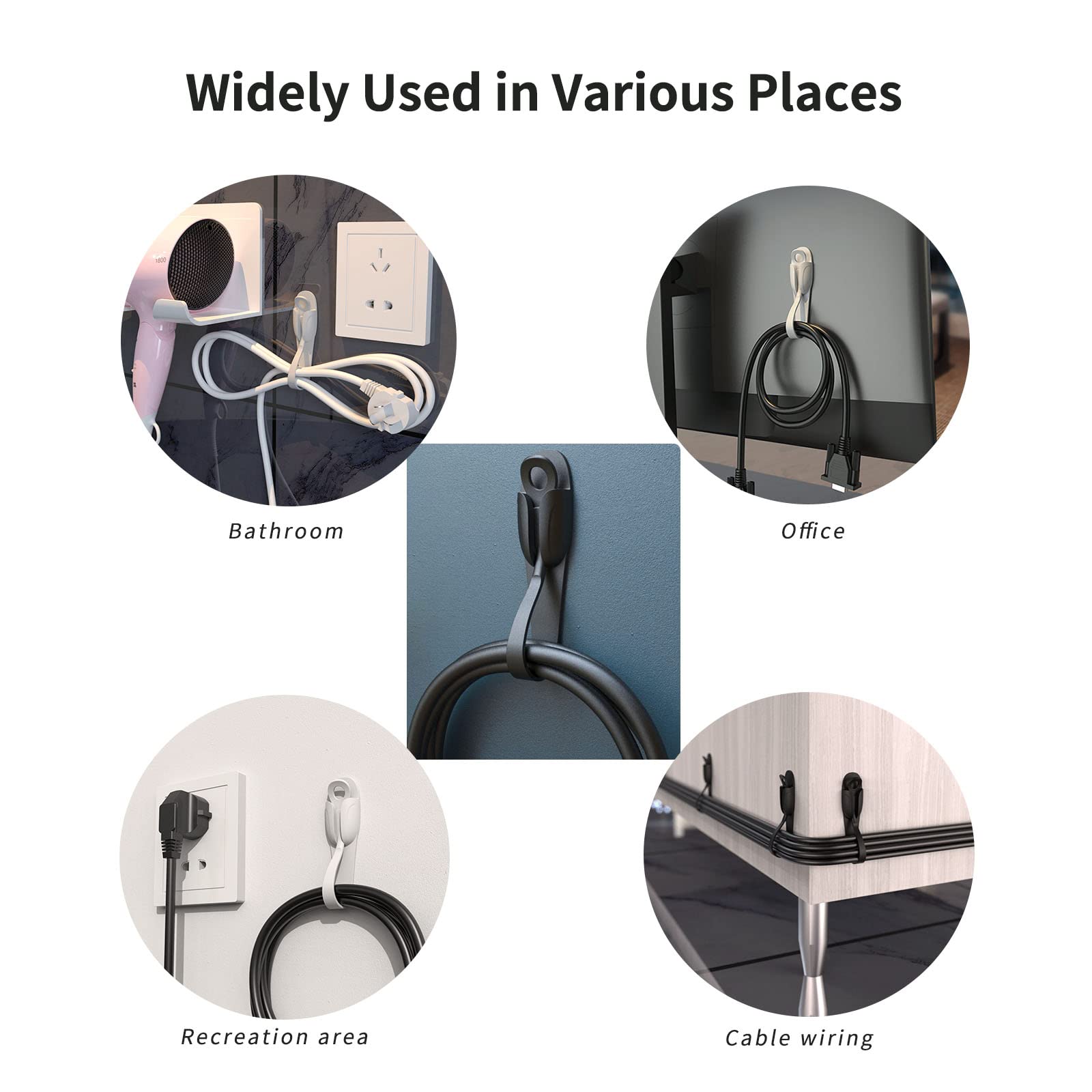 6PCS Silicone Cord Bundler Organizer - Reusable Cable Holder for Kitchen Appliances, Air Fryer, Juicer, Mixer, Coffee Maker - Damage-Free Adhesive Cord Management (Black) - Perfect for Home & Office Organization