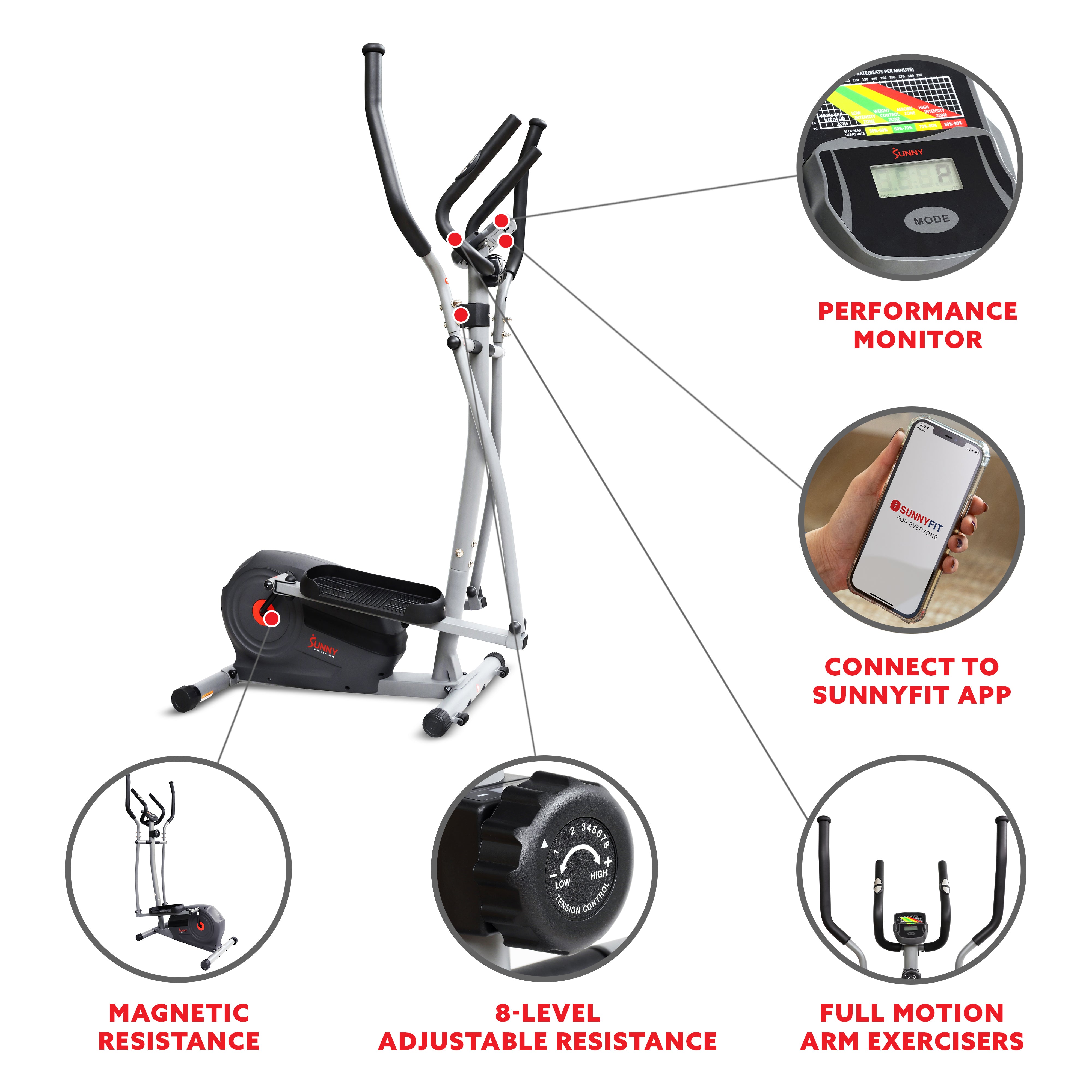 Smart Magnetic Elliptical Machine with SunnyFit® App - Bluetooth Connected Home Gym Equipment for Cardio & Full Body Workout - Perfect for Small Spaces & Home Fitness