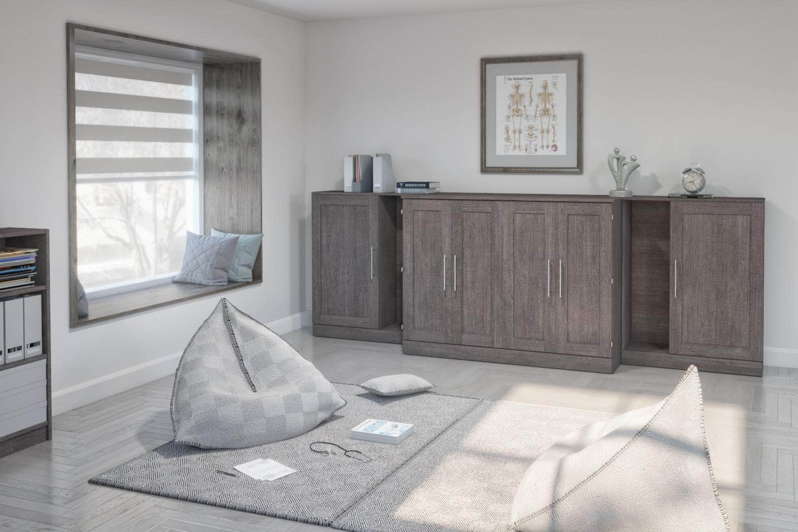 Pur Full Murphy Cabinet Bed with Mattress & 2x36