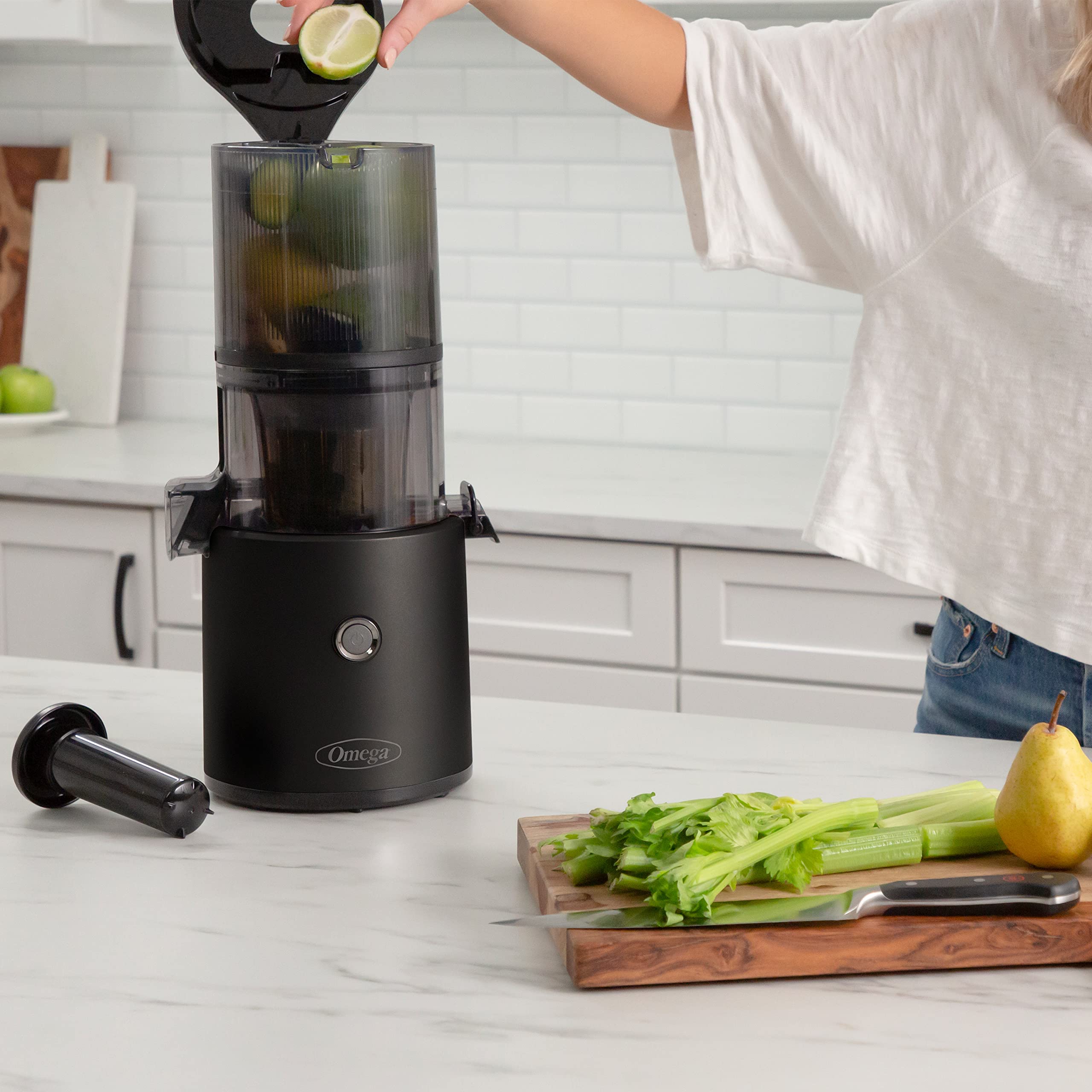 Omega Juicer Easy Clean Slow Masticating Cold Press Juicer - 68oz Large Hopper, 150W Motor for Fruits & Vegetables - Perfect for Healthy Juicing, Detox & Weight Loss - Effortless Batch Juicing with No-Prep Design (Black)