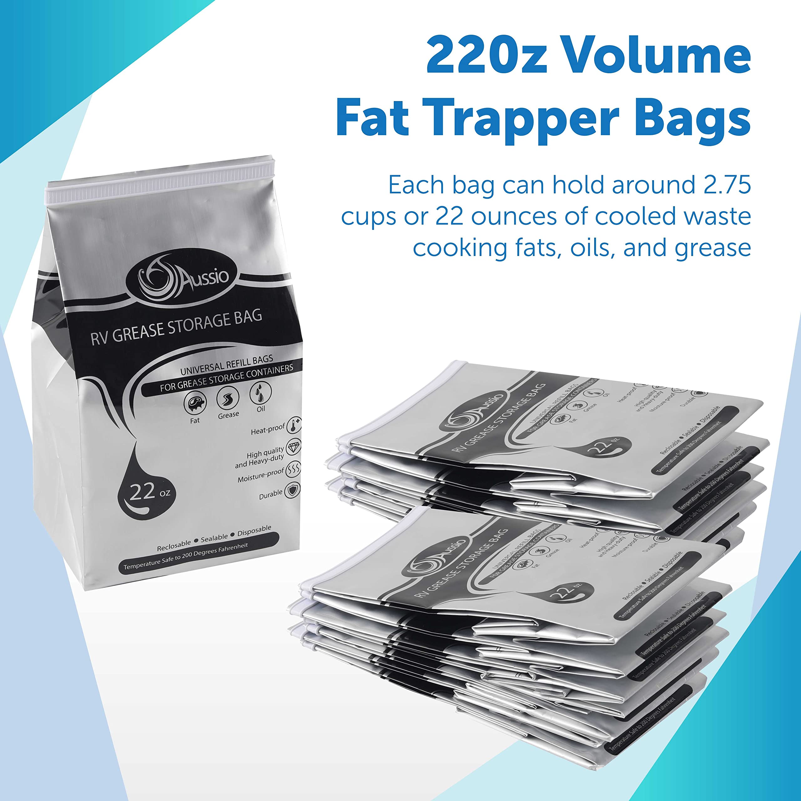 (15 Pack) Disposable Grease Storage Bags - High Heat Resistant Up to 200℉ | Oil Disposal Bags for Kitchen, RV & Outdoor Cooking | Leak-Proof Grease Containers for Frying, Grilling & Deep Frying