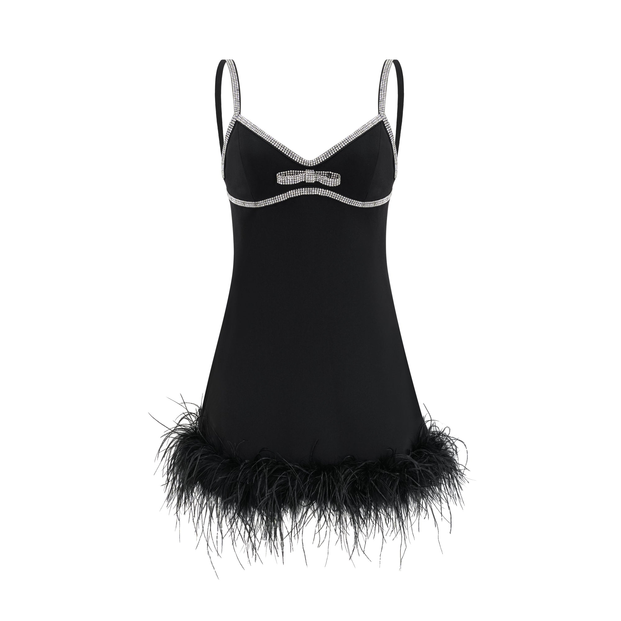Elegant Embellished Feather Trim Mini Dress for Women - Perfect for Parties, Weddings & Special Occasions