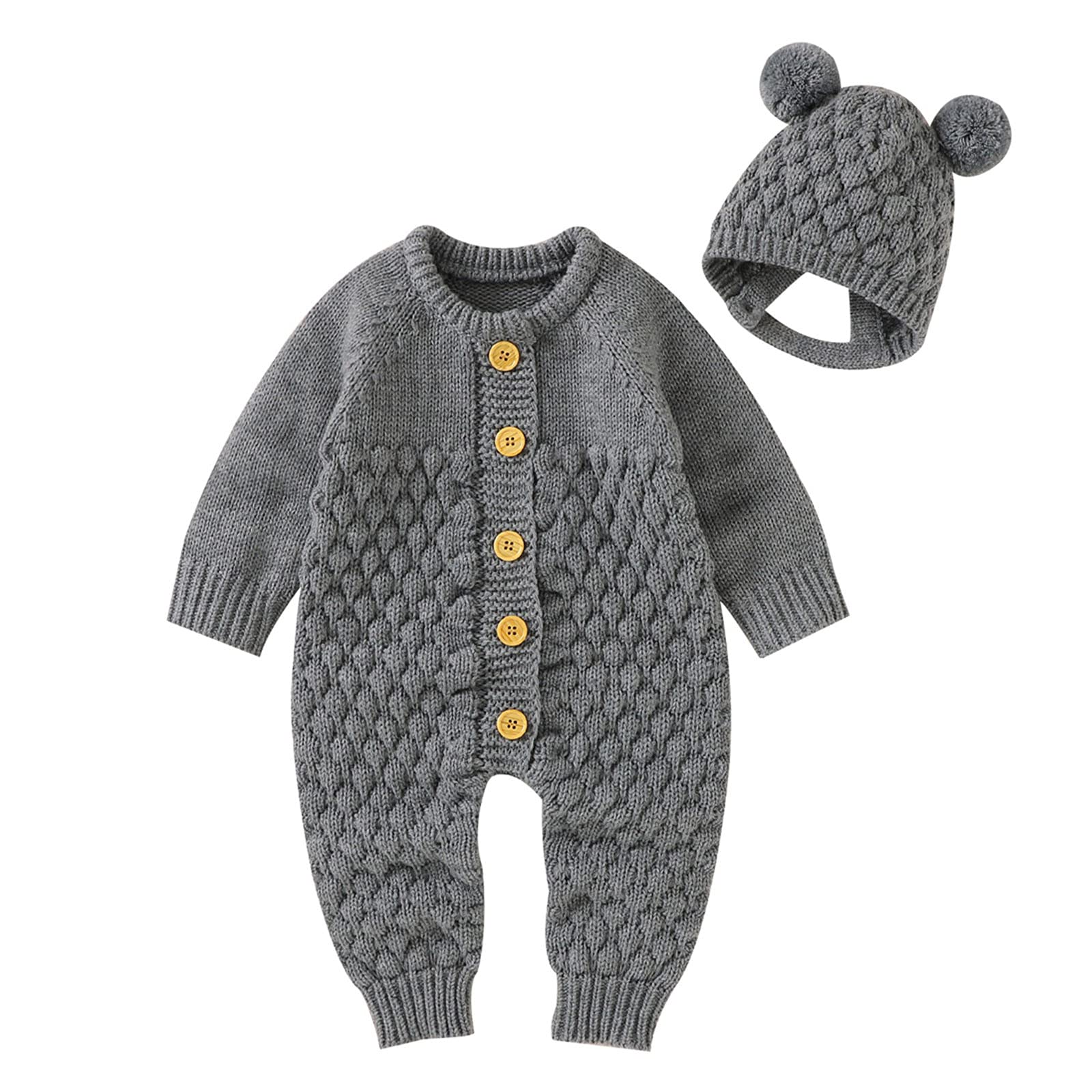 Soft Cotton Baby Romper Set - Knitted Jumpsuit & Hat for Infant Boys & Girls | Cozy Outfit for Newborns, Playtime, and Photo Shoots