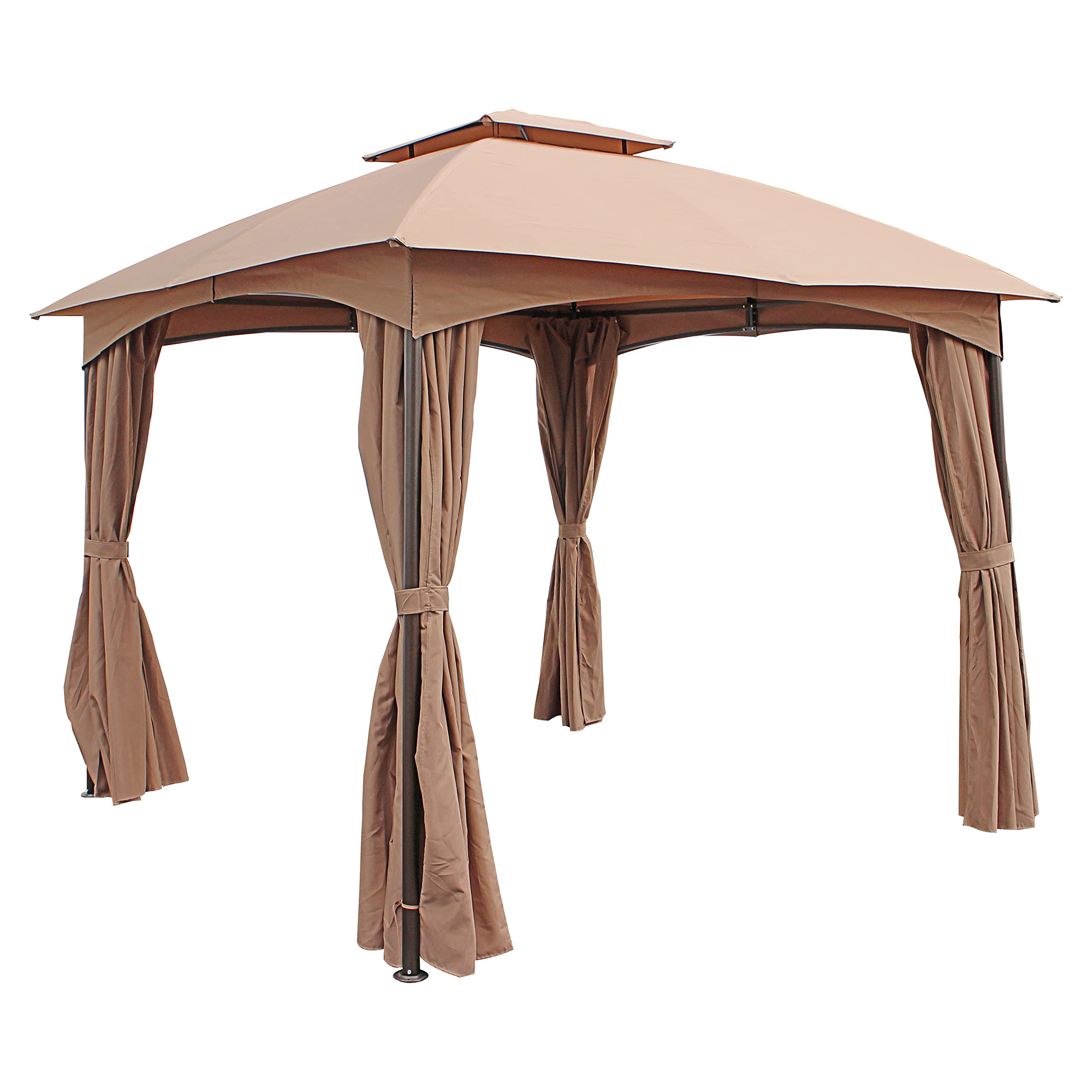 10-Foot Steel Dome-Top Gazebo with Curtains - ST. Kitts Khaki Outdoor Canopy for Patio, Garden, and Backyard Relaxation