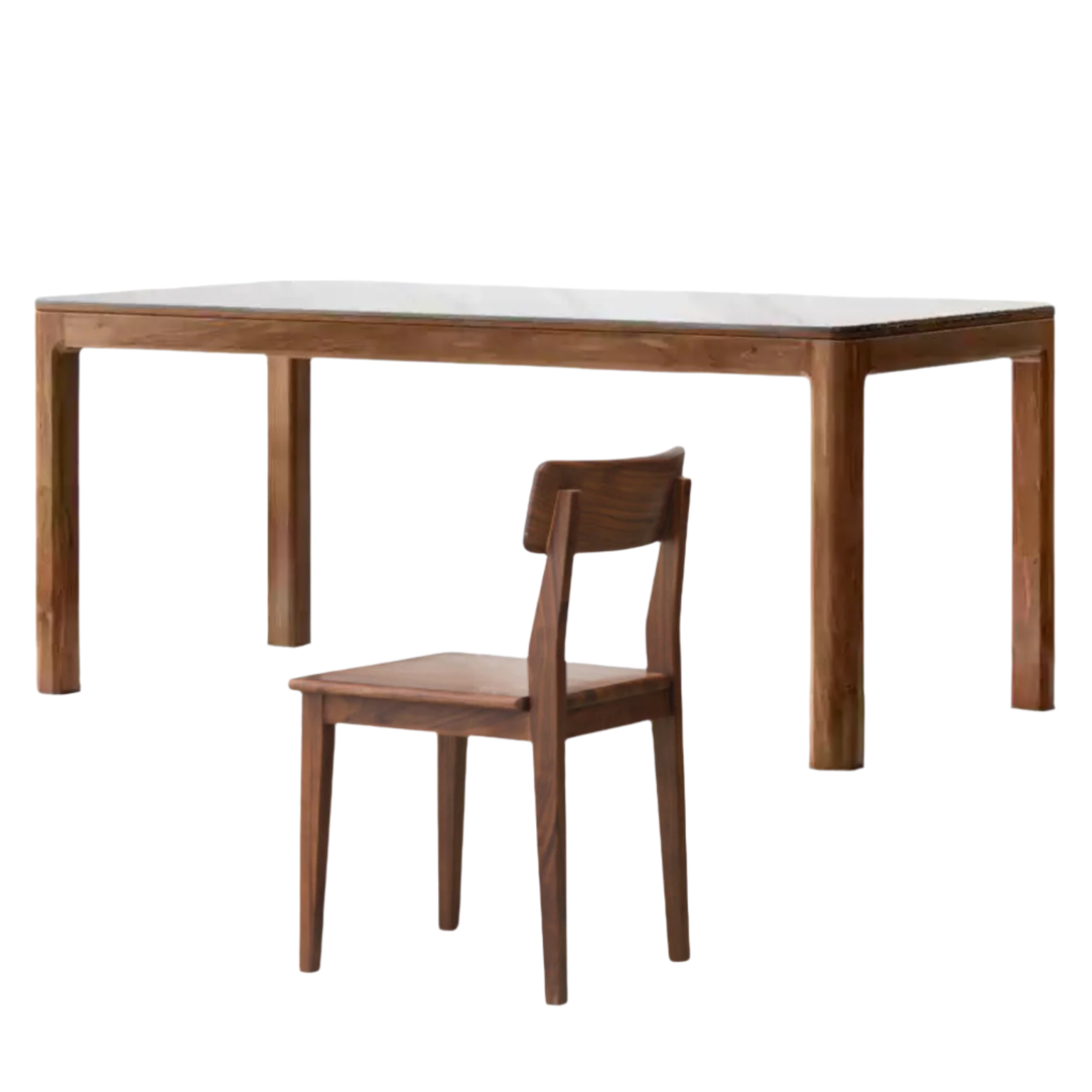 70.8x33.4x29.9 inch / 180.4x85.4x76 cm / Rich Dark Walnut color Slate top white color / dining table + chairs  4