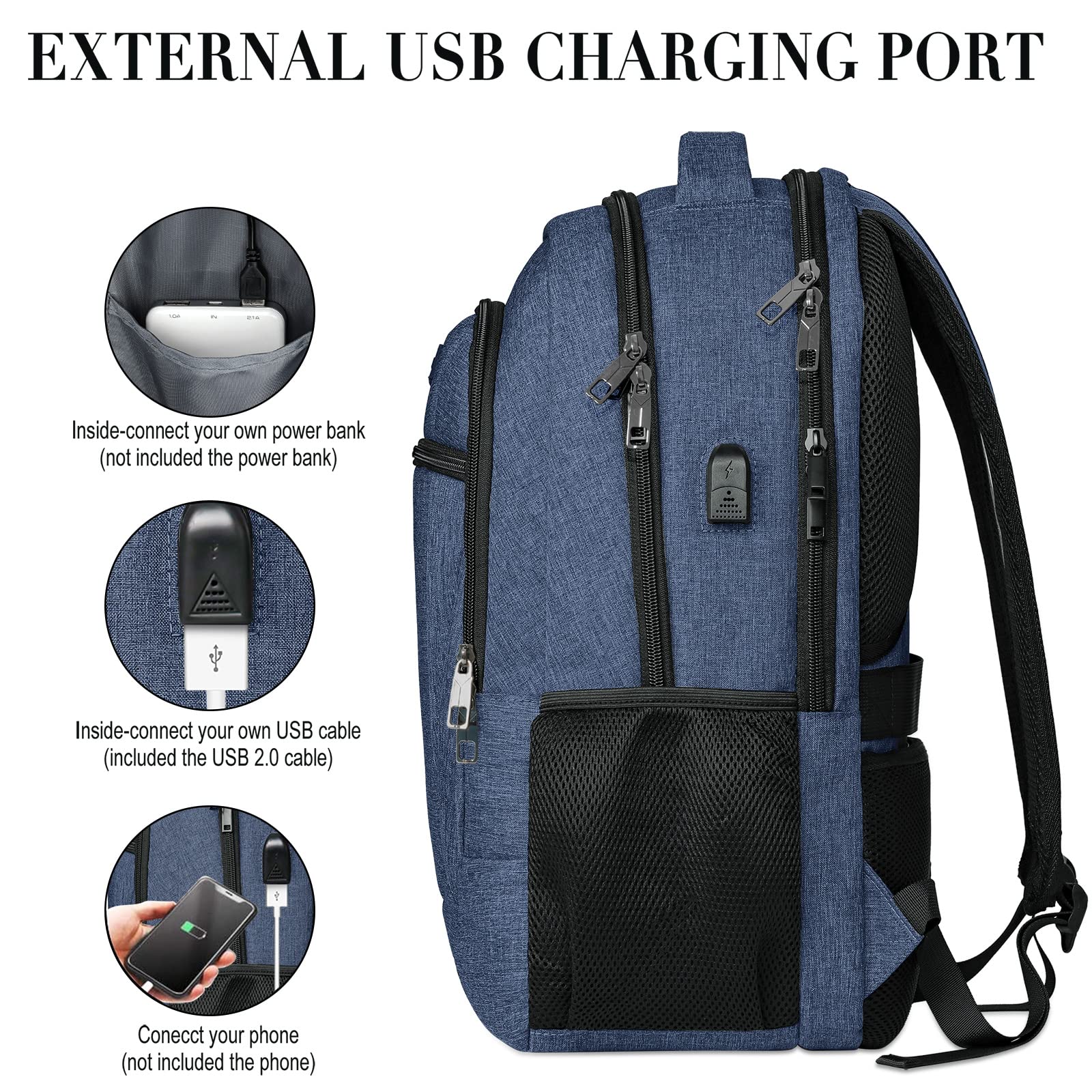 Stylish Unisex Travel Laptop Backpack with USB Charging Port - Waterproof 15.6 Inch Computer Backpack for College, Business & Commuting - Perfect for Work, School & Airplane Travel - Blue