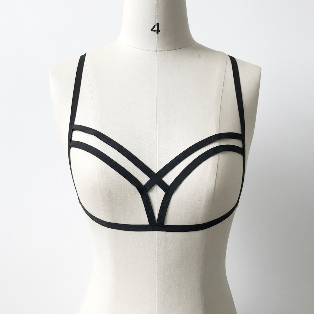 Sexy Lingerie for Women - Strappy Cage Bra, Hollow Out Harness Bras, Elastic Cupless See-Through Bra Top | Perfect for Boudoir Photography, Role Play & Romantic Nights