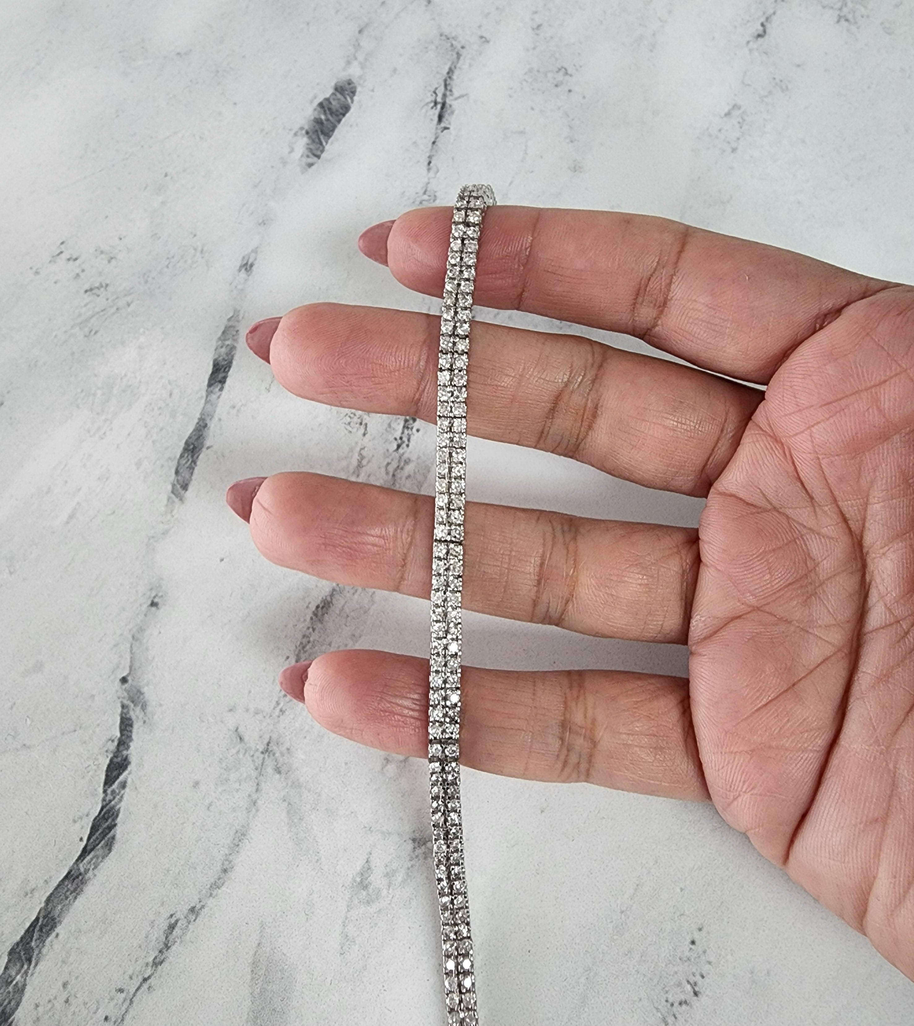 14K White Gold Double Row Diamond Line Bracelet - Elegant Stackable Jewelry for Women, Perfect for Weddings, Anniversaries & Everyday Wear