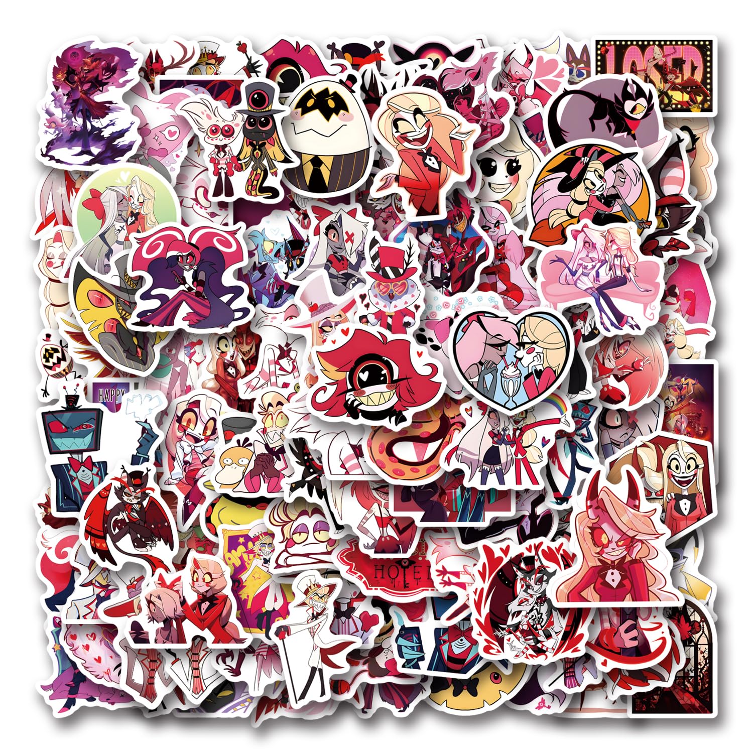 120pcs Hazbin Hotel Stickers - Vinyl Waterproof Cartoon Decals for Laptop, Water Bottle, Skateboard, Luggage - Aesthetic Scrapbook Decor for Adults, Teens & Kids - Perfect for School, Office & Travel