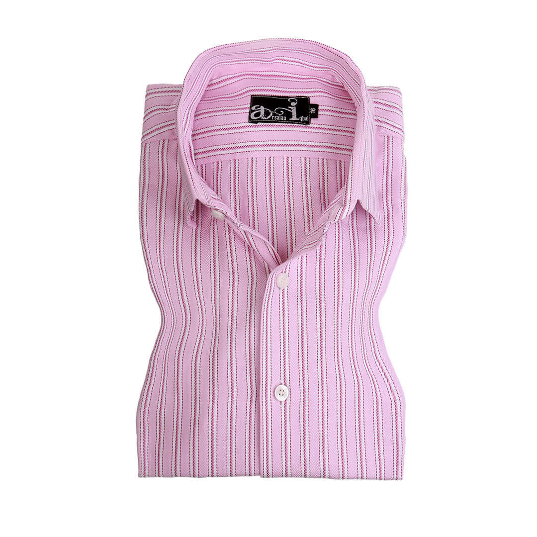 Classic Pink and White Striped Formal Dress Shirt for Men - Slim Fit Business Office Wear - Perfect for Work, Weddings & Special Occasions