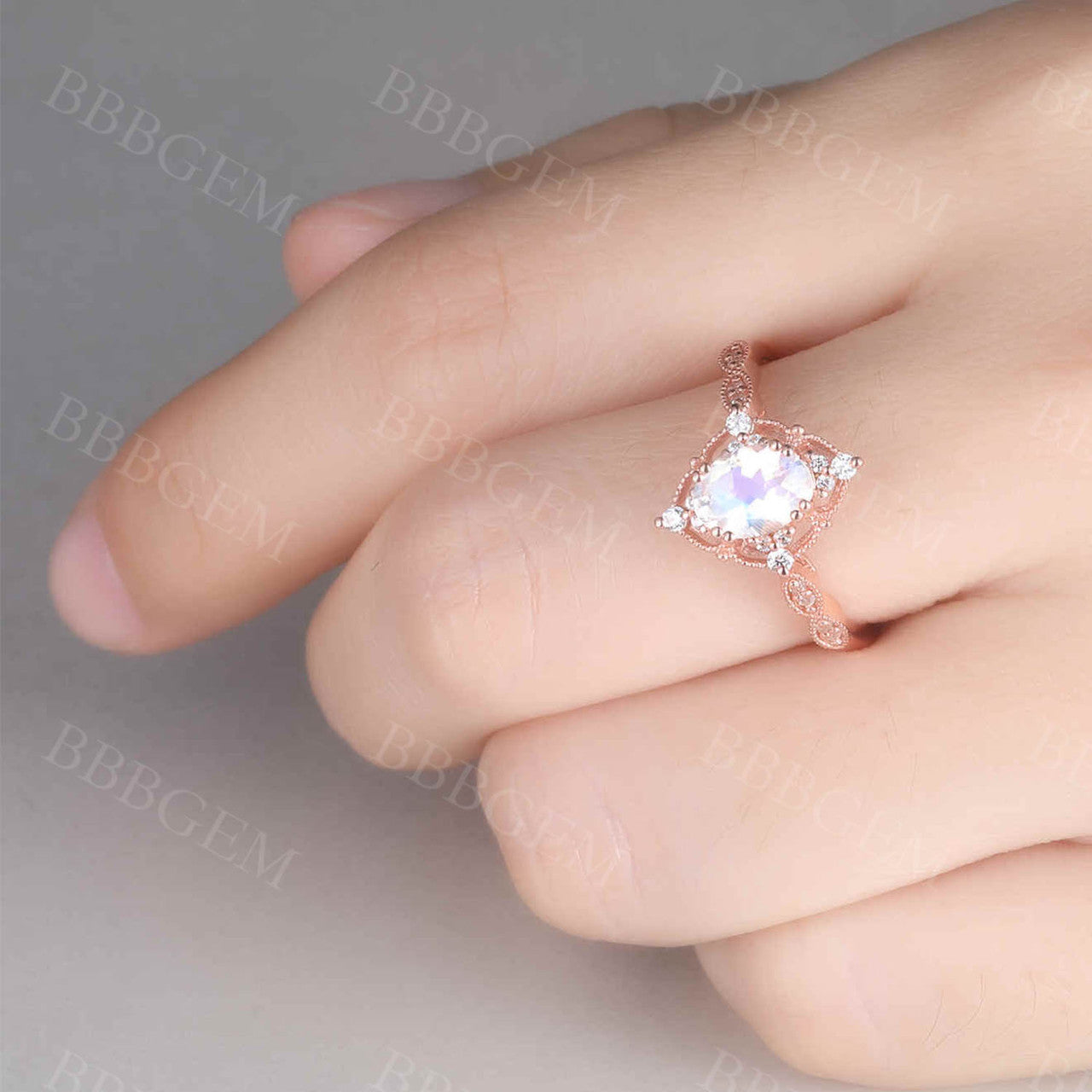Antique Oval Cut Moonstone & Diamond Engagement Ring with Milgrain Filigree - Vintage Promise Ring for Women, Wedding Proposal, Anniversary Gift, Romantic Occasions