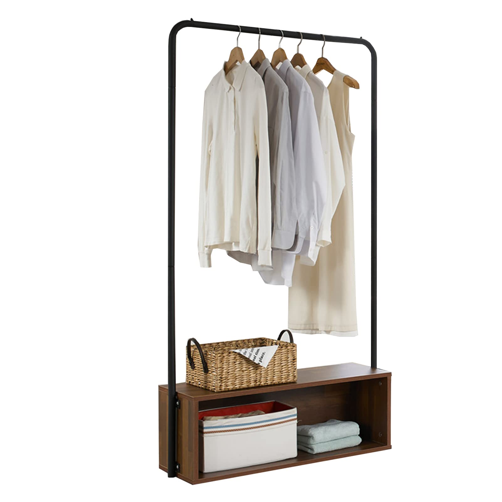 Heavy Duty Freestanding Metal Garment Rack with Storage Cabinets - Space Saving Clothes Hanging Organizer for Entryway, Bedroom & Living Room (Brown) | Perfect for Home Organization, Retail Stores & Boutique Display