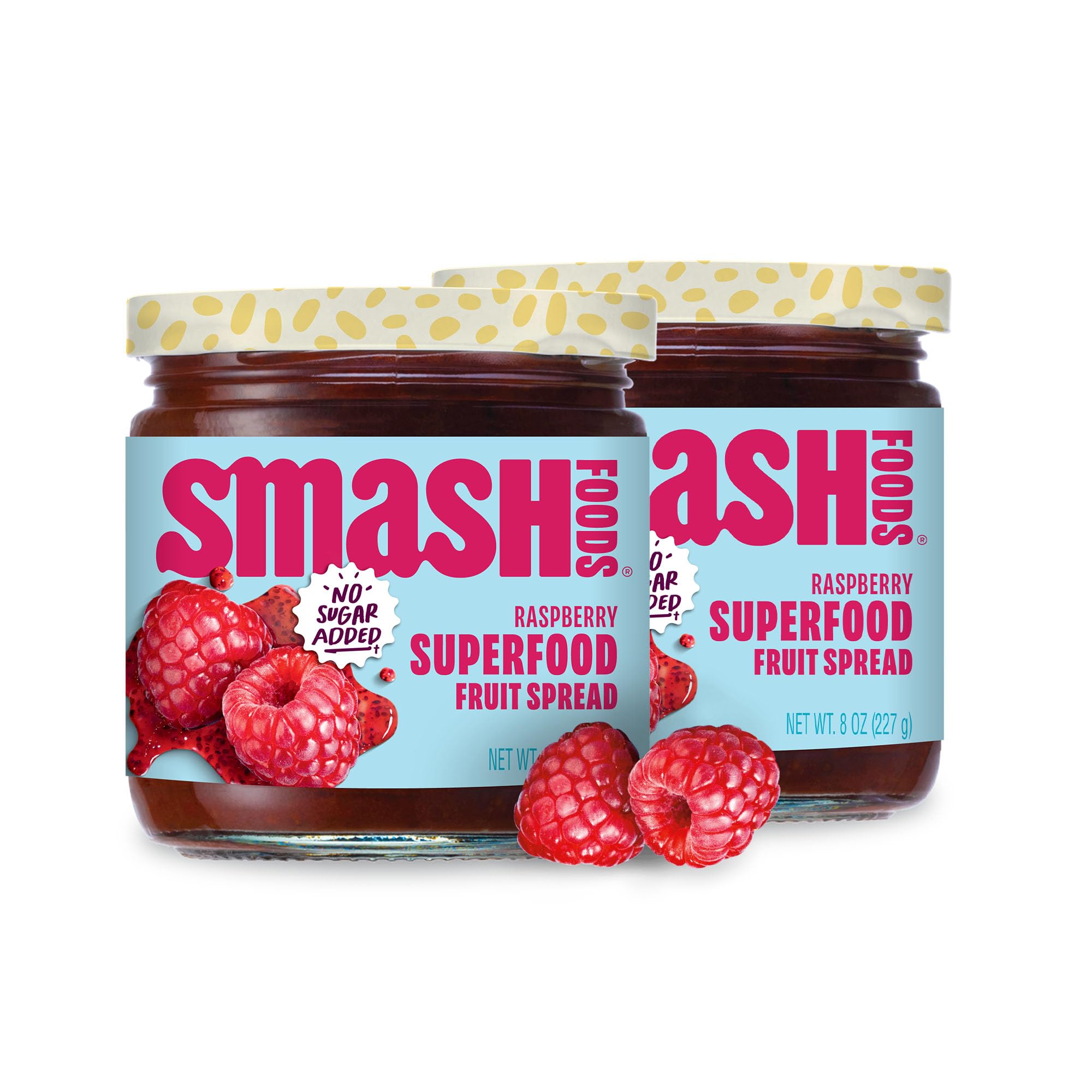 Smash Foods Raspberry Jam - Low-Calorie Keto Fruit Spread with Upcycled Berries & Chia Seeds | No Sugar Added, Vegan, Paleo-Friendly Superfood | Perfect for Toast, Yogurt & Smoothie Bowls (2 Jars)