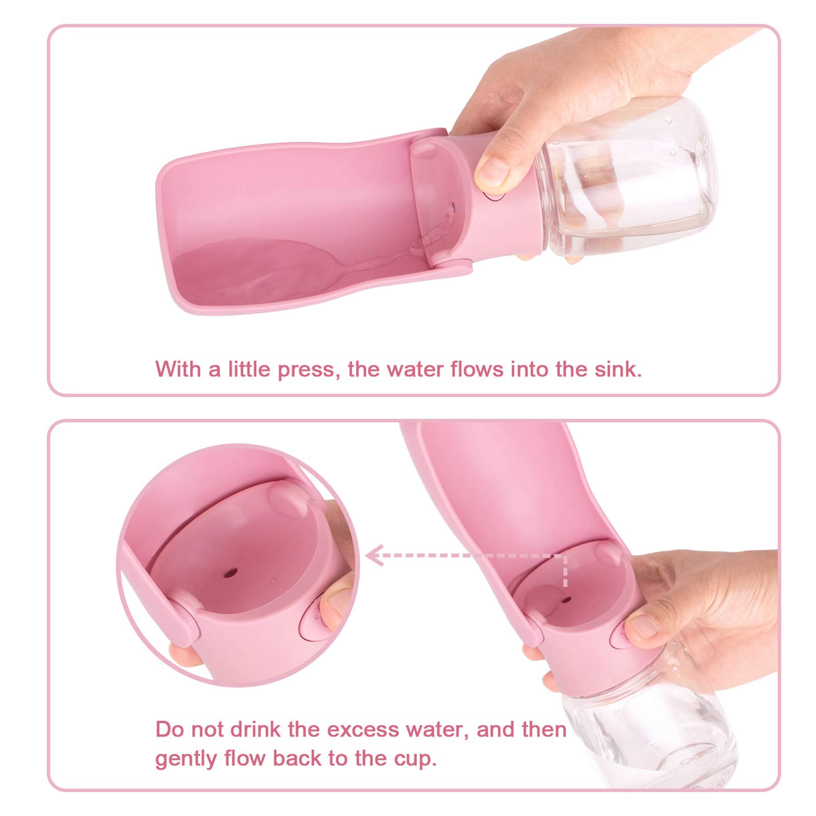 Foldable Dog Water Bottle - Portable Pet Water Dispenser for Dogs & Cats | Leak Proof, BPA-Free, Food Grade Plastic | Ideal for Outdoor Walking, Hiking, Travel, Camping & Daily Use (Pink)