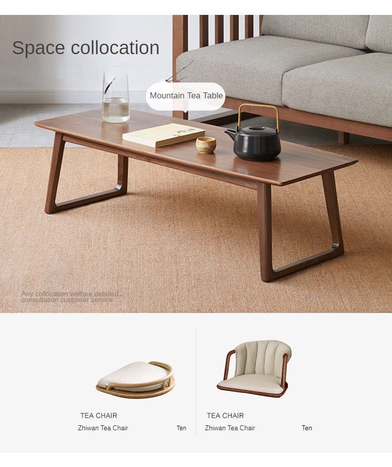 Solid Black Walnut & Ash Wood Low Coffee Table - Modern Minimalist Small Side Table for Living Room, Bedroom, or Office