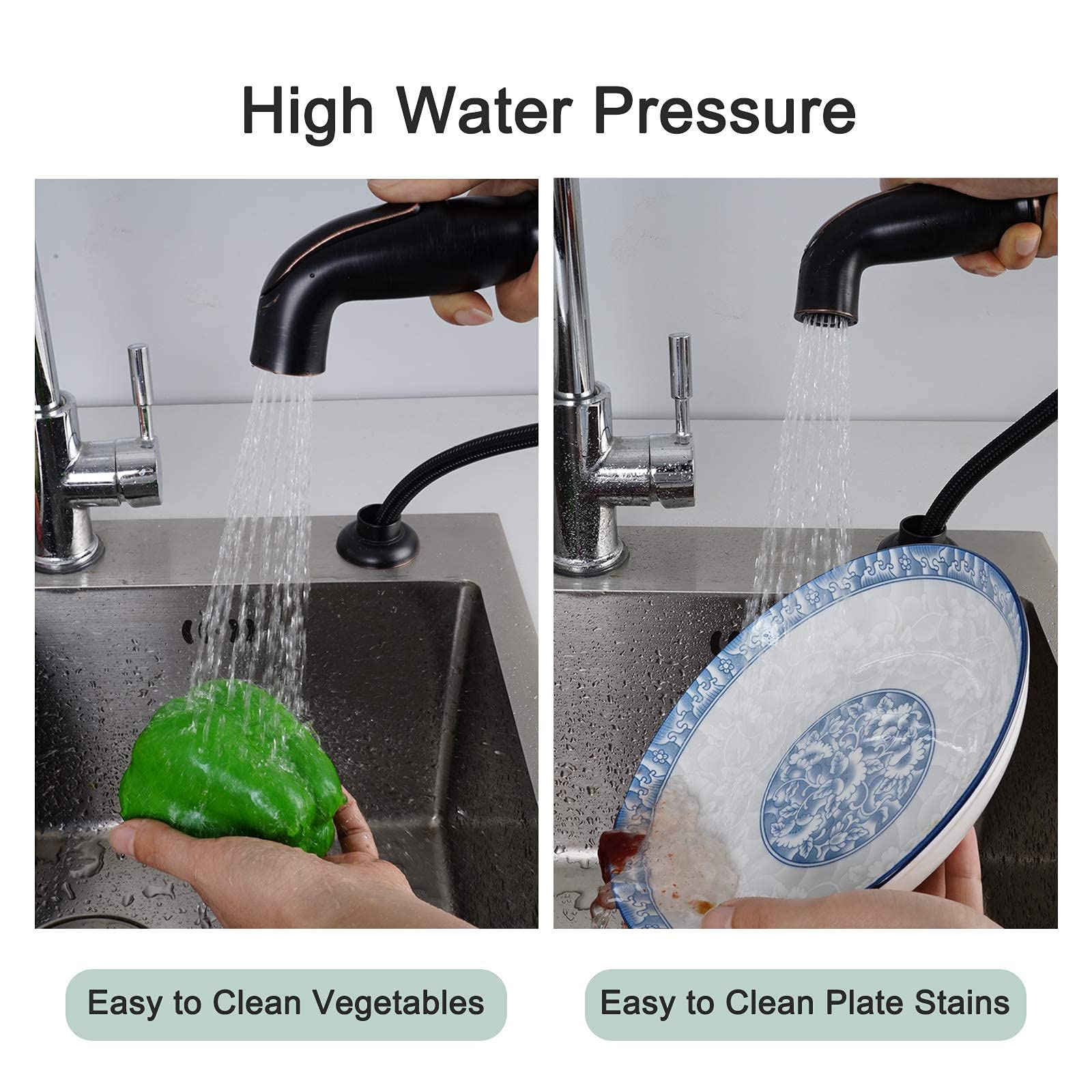 iFealClear Kitchen Sink Side Sprayer - Oil Rubbed Bronze Pull Out Sprayer with Hose & 3 Adapters | Compatible with Moen & 1/4inch Connector Faucets | Replacement Parts for Home, School & Commercial Kitchens | Easy Installation & Durable Design