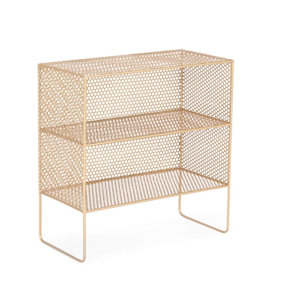 3-Tier Multifunctional Storage Shelf Rack - Space Saving Organizer for Bathroom, Living Room, Kitchen - Gold Metal Display Stand for Books, Plants & Home Decor