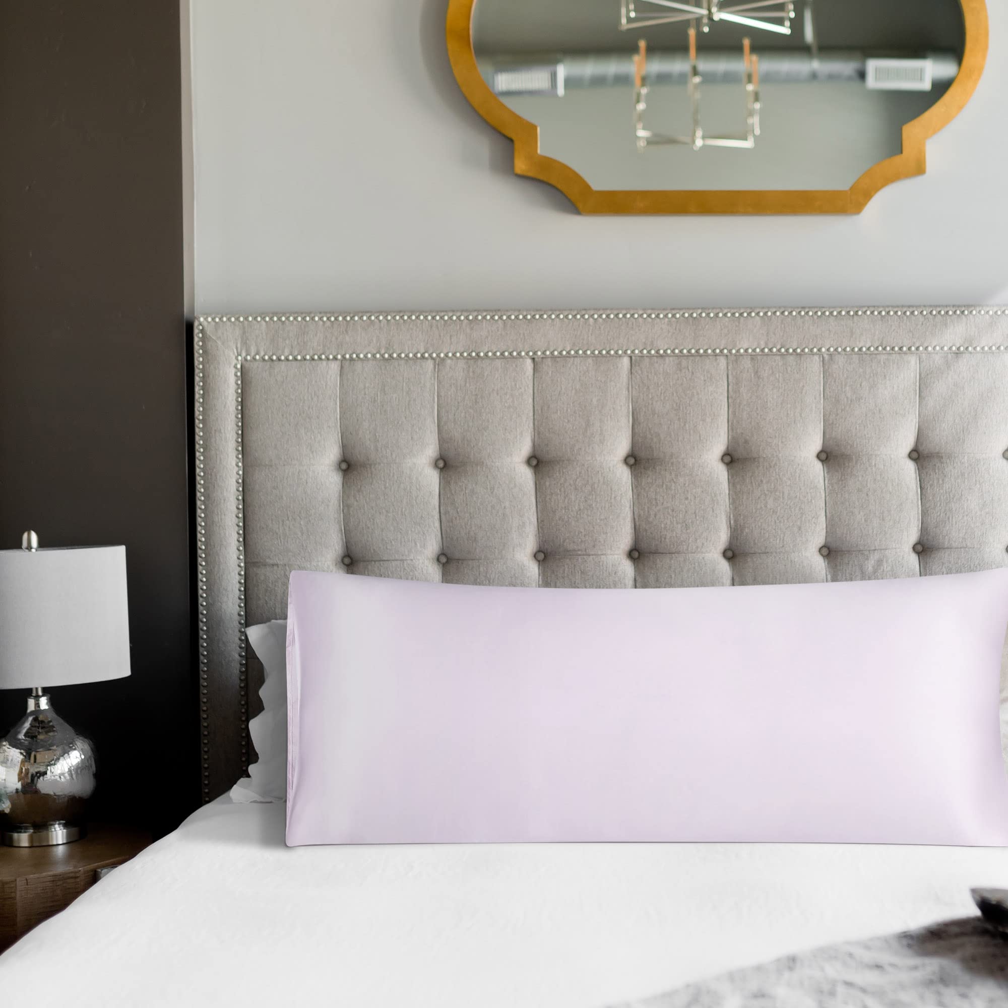 Luxury Cooling Silky Satin Body Pillow Cover 20x72 Inch - Light Lilac Anti-Wrinkle Pillowcase for Hair & Skin Care - Perfect for Sleeping, Travel, and Home Comfort