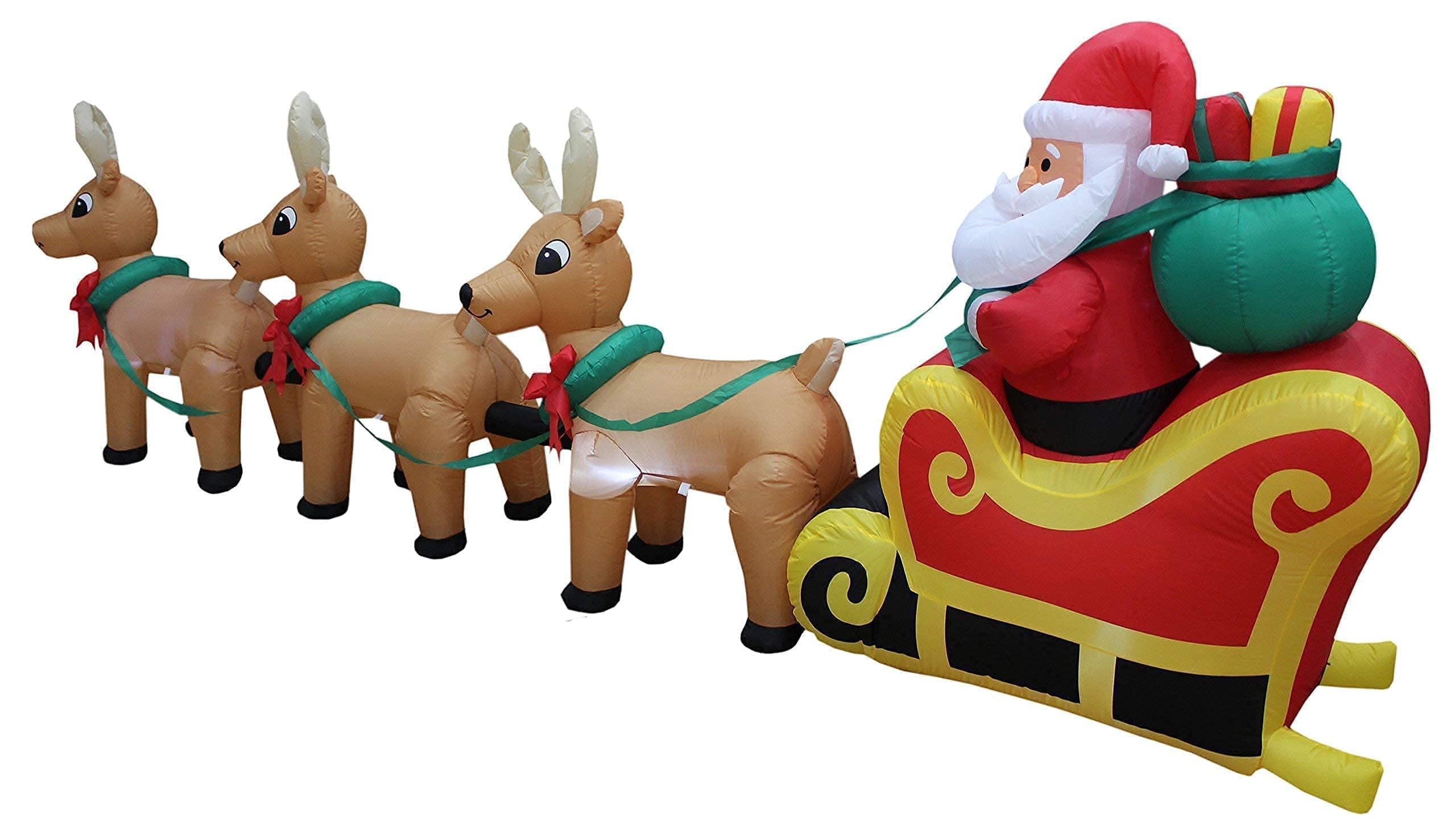 12ft Inflatable Santa Claus on Sleigh with 3 Reindeer & 5ft LED Snowman Campfire Marshmallows - Christmas Party Decorations Bundle for Outdoor Yard, Lawn, and Holiday Festive Decor