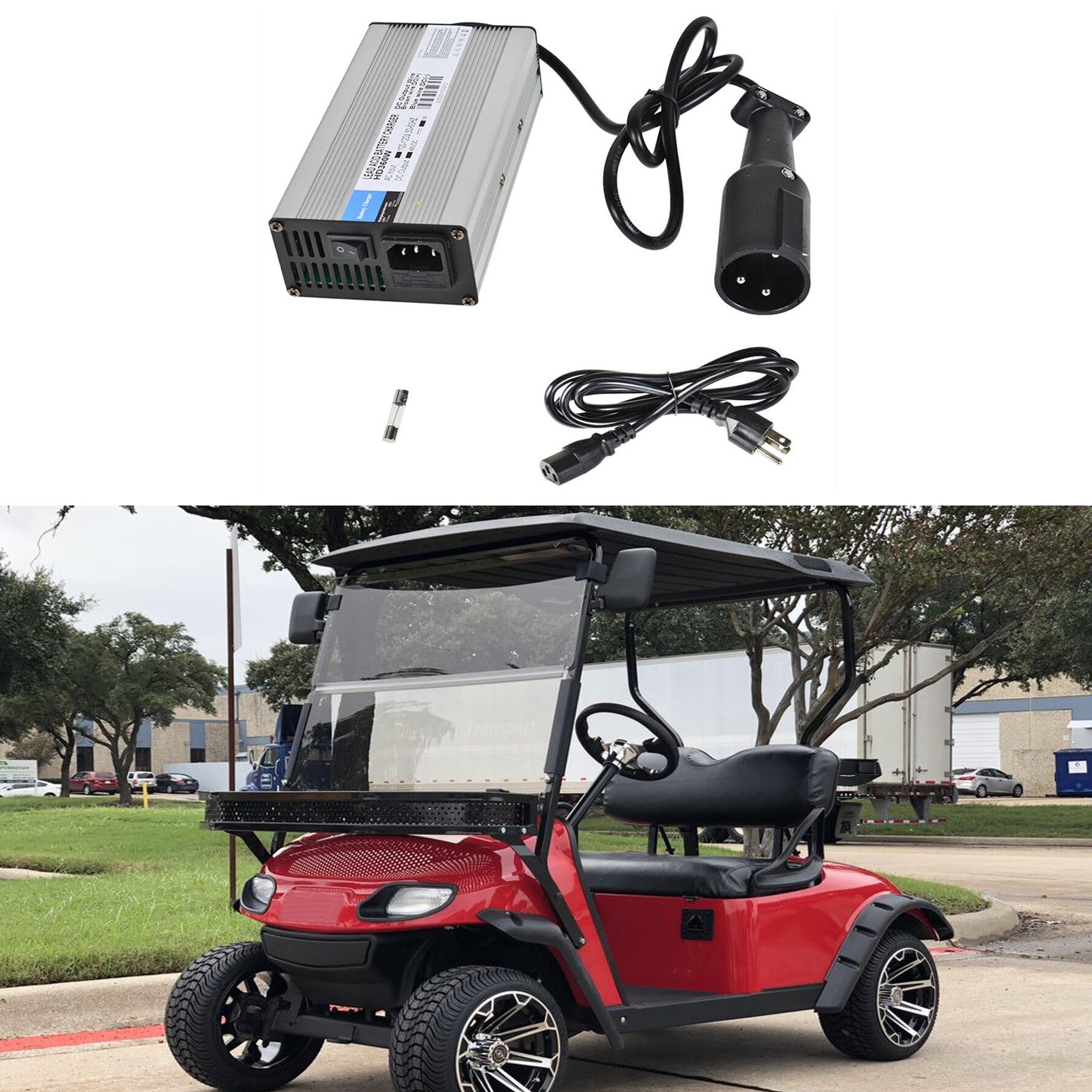 48V 6A 3-Pin Plug Golf Cart Battery Charger Replacement for EZGO & Club Car - Fast Charging for Scooters, Electric Vehicles & Mobility Devices (Perfect for Golf Courses, Resorts & Personal Use)