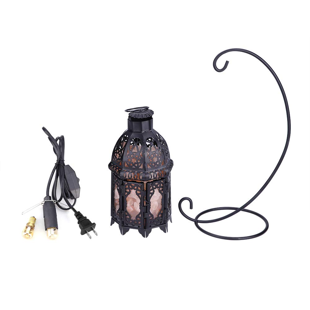 Vintage Iron Frame Natural Crystal Salt Rock Lamp - Air Purifier, Night Light, Room Decor (Black) | Perfect for Bedroom, Yoga Studio, Meditation Space & Relaxation