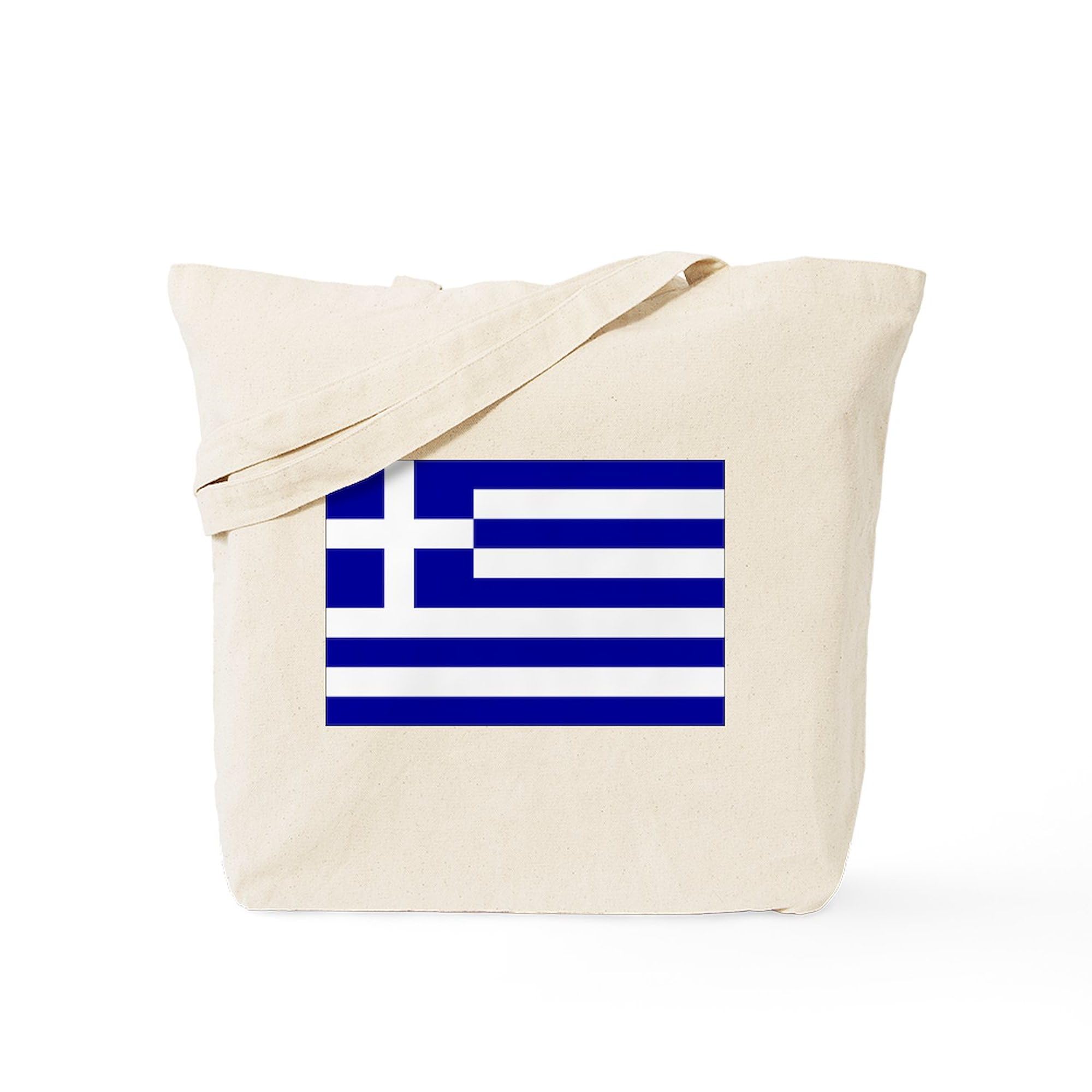 Greece Flag Tote Bag - Natural Canvas Reusable Shopping Bag with Sturdy Handles | Perfect for Groceries, Beach Trips & Patriotic Events