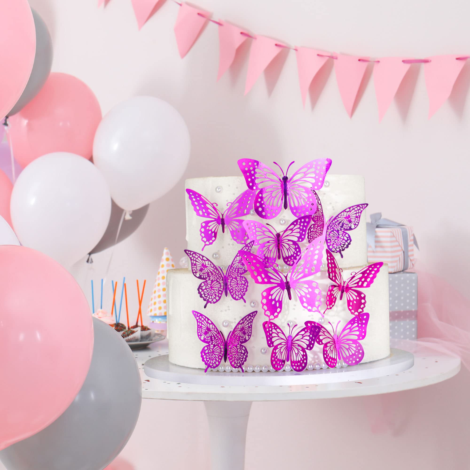 Metallic Purple 3D Butterfly Cupcake Toppers - 36Pcs Hollow Art Cake Decorations for Baby Showers, Weddings, Anniversaries & Kids Birthday Parties - Elegant Wall & Dessert Decor Supplies | Perfect for Cake Decorating, Party Themes & Sweet Table Displays