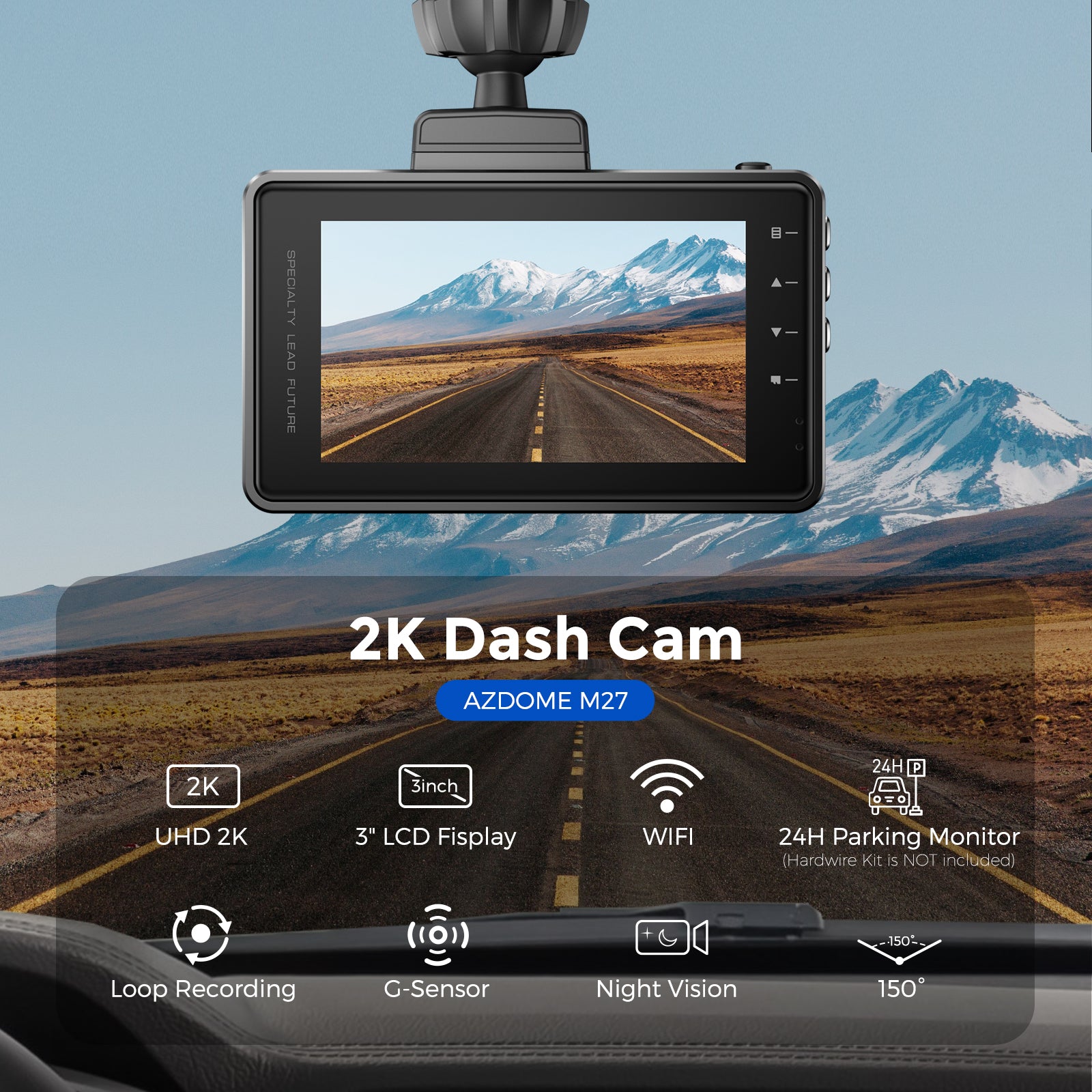 AZDOME M27 2K Dash Camera with 3