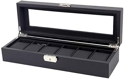 Premium Leather Watch Display Case with Glass Top - 6 Watch Organizer Box for Men & Women - 35×11.5×8cm Black Watch Storage Box - Perfect Gift for Family, Collectors & Watch Enthusiasts - Ideal for Home, Office & Travel Use