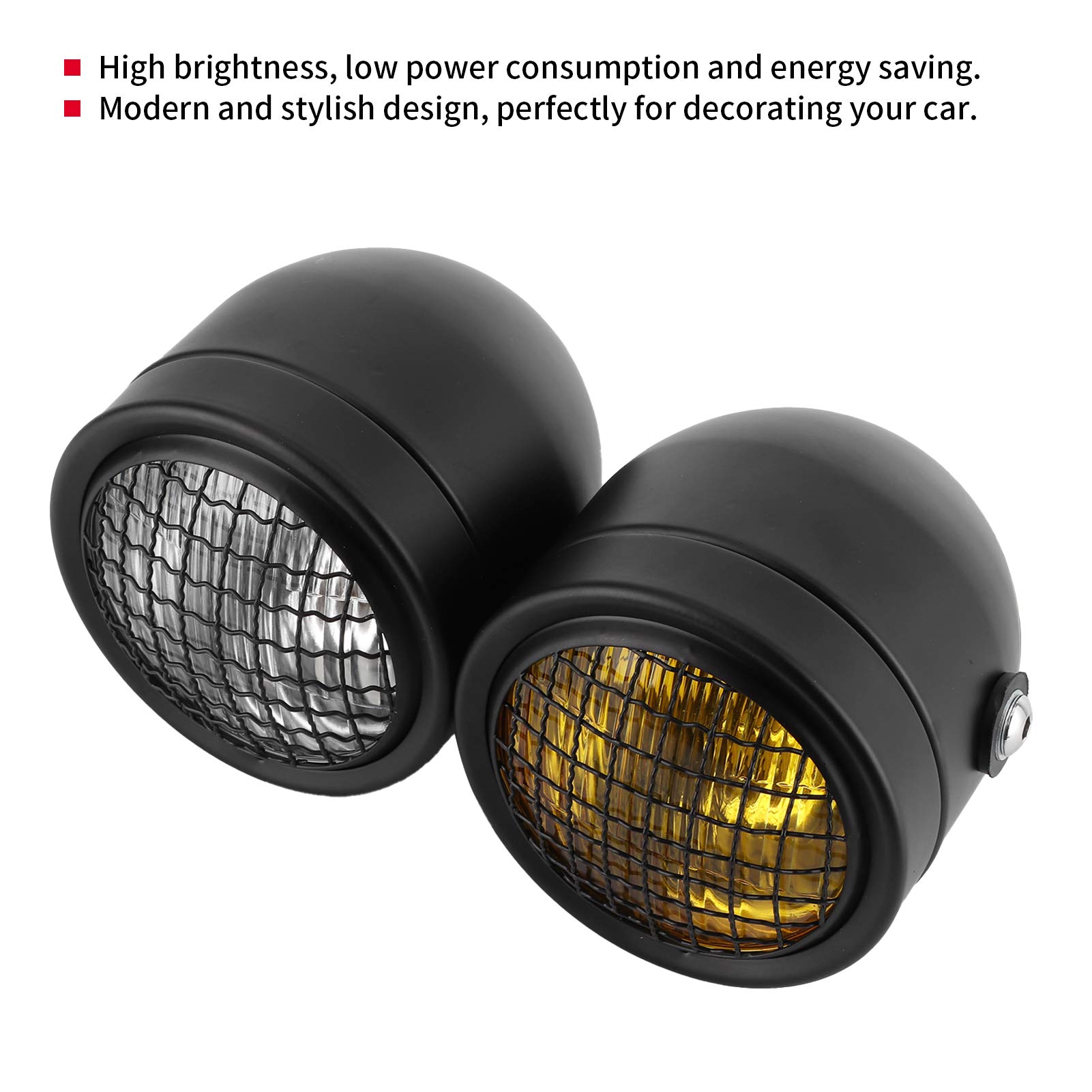 8.2in Retro Motorcycle Headlight - Dual Lamps, Yellow/White Light for Night Riding