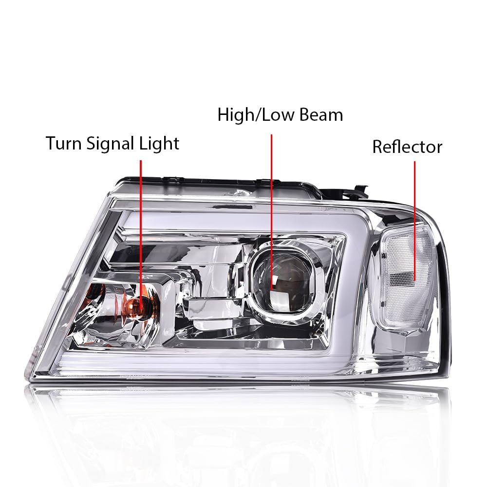 PIT66 LED DRL Headlights for Ford F150 2004-2008 & Lincoln Mark LT - Clear Lens Chrome Housing (Not Fit Heritage/Flareside) - Upgrade Your Truck Lighting