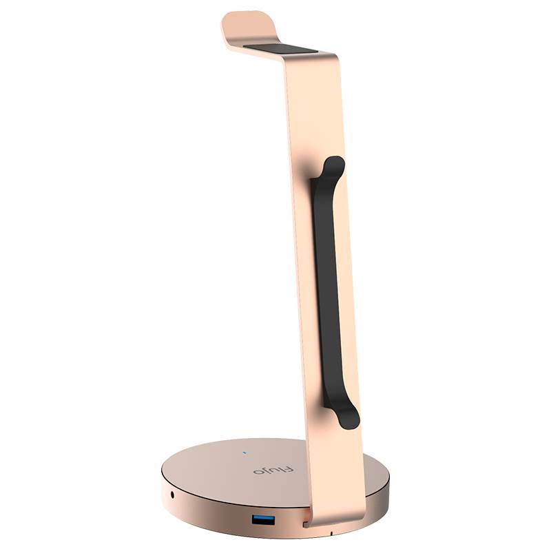 Fluxo AH 2C Premium Aluminum Headphone Stand with USB 3.0 Hub & Audio Port - Perfect for Gaming Setup, Home Office, and Studio Organization